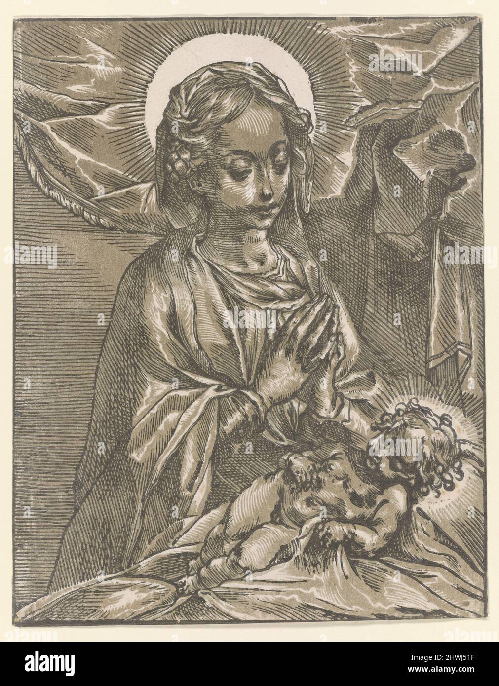 The Virgin Adoring the Sleeping Child. Woodcutter: Andrea Andreani, Italian, 1558/59–1629After: Francesco Vanni, Italian, 1564–1610 Stock Photo