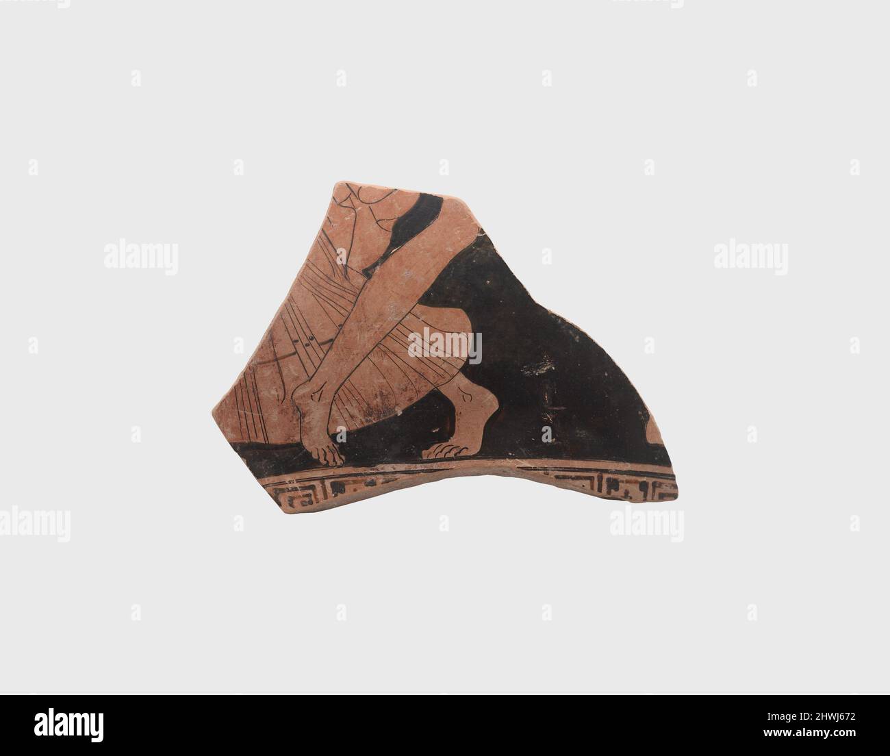 Athenian red figure vase fragment, legs of a male and female figure