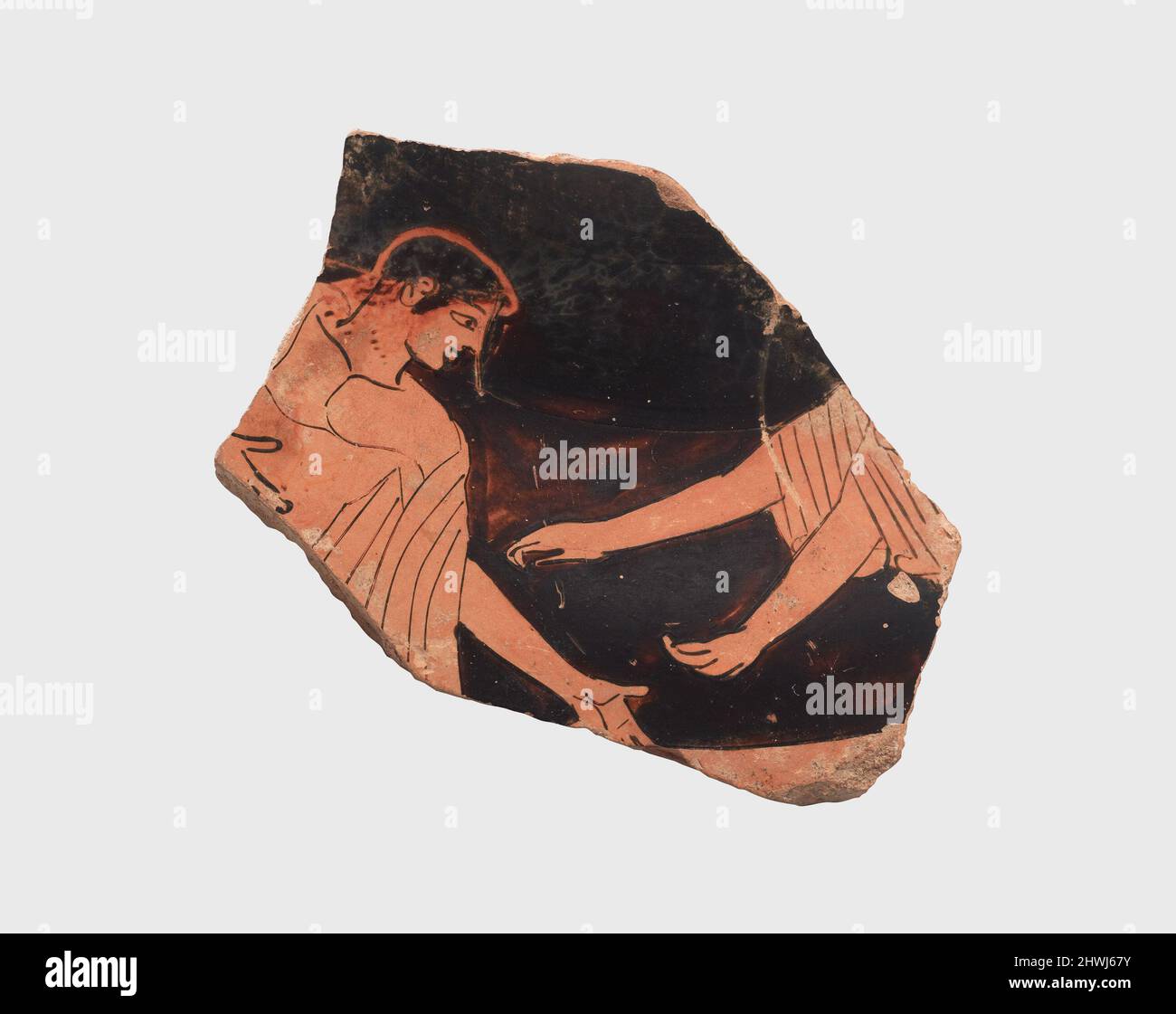 Athenian redfigure vase fragment depicting Eos pursuing Tithonos