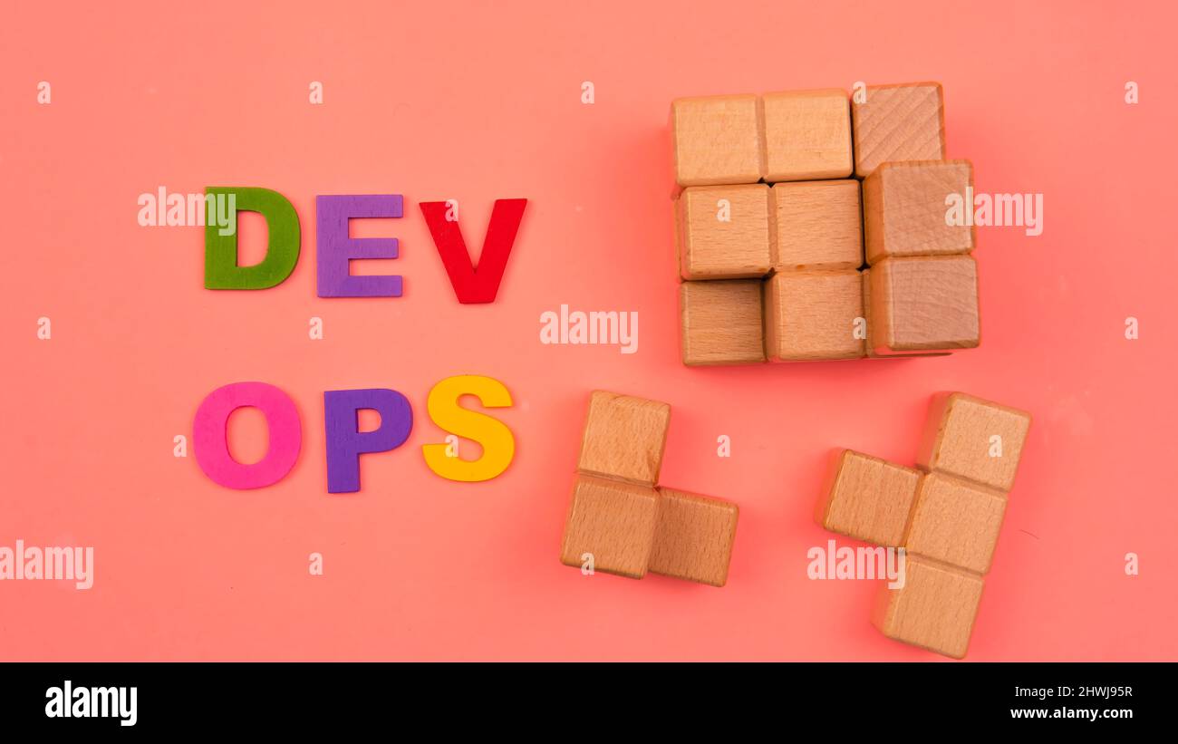 DevOps concept is combining software development (Dev) and IT operations(Ops) to shorten the systems development lifecycle with agile methodology. Stock Photo