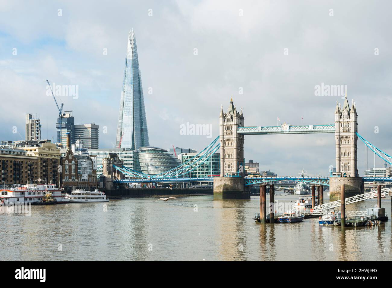 London Tower Bridge, The Shard & Butlers Wharf Stock Photo