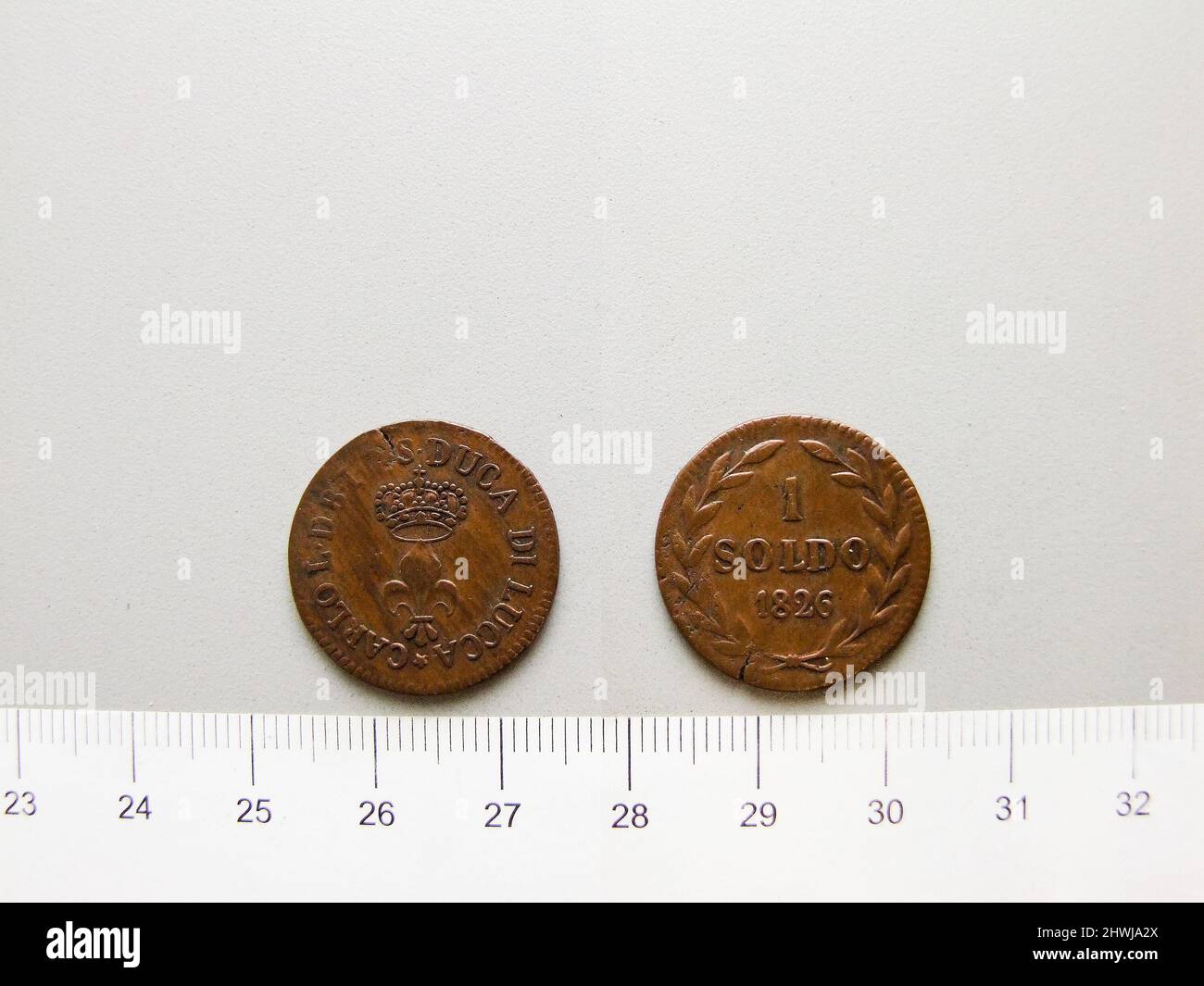 1 Soldo from Lucca with Charles Louis of Bourbon Parma.   Subject: Charles Louis of Bourbon-Parma, Italian, 1799–1883 Mint: Lucca Stock Photo