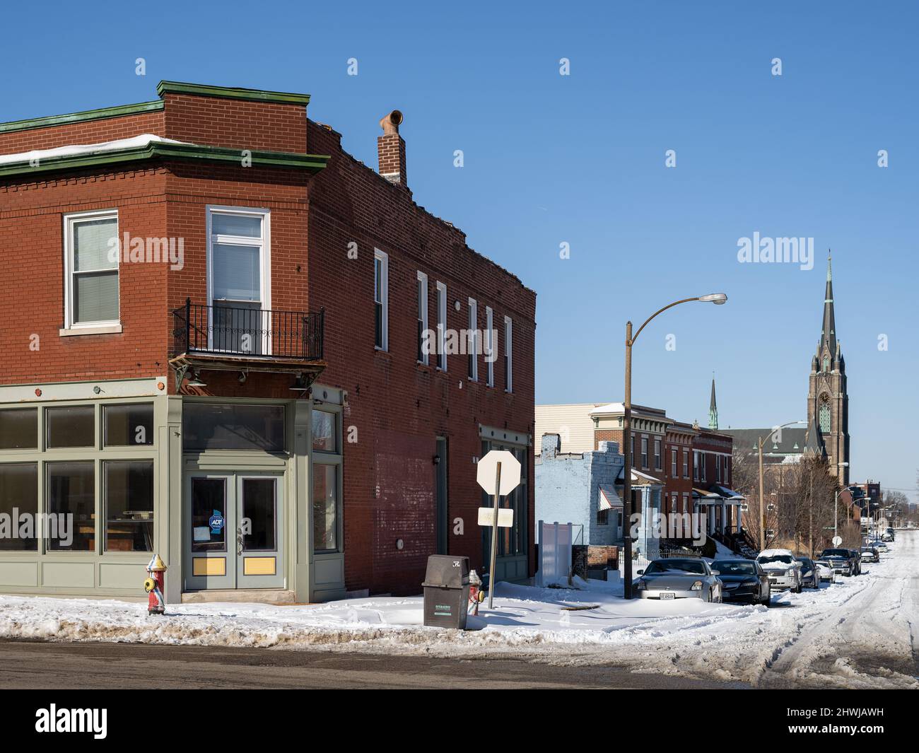Residential buildings in St. Louis south city during the winter Stock