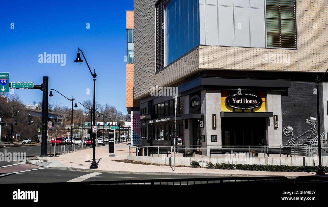 NORWALK, CT, USA MARCH 3 2022 West Avenue with Yard House restaurant