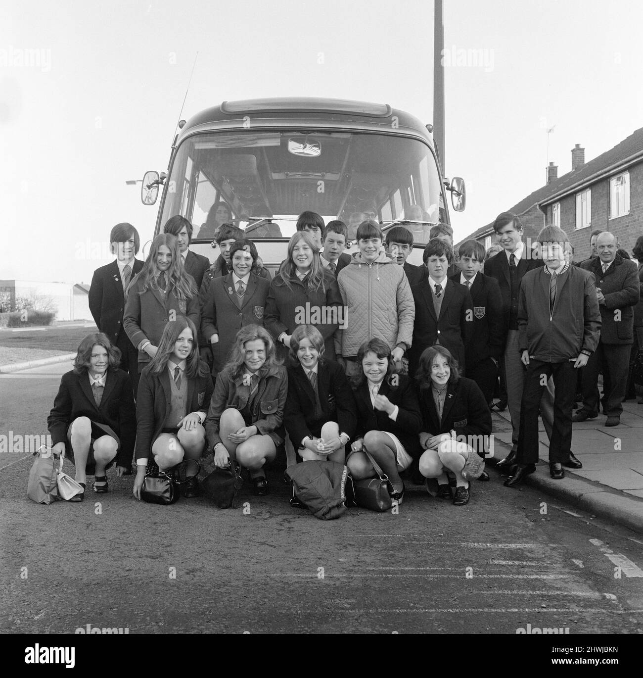 Billingham school children leave for Spain. 1971 Stock Photo Alamy