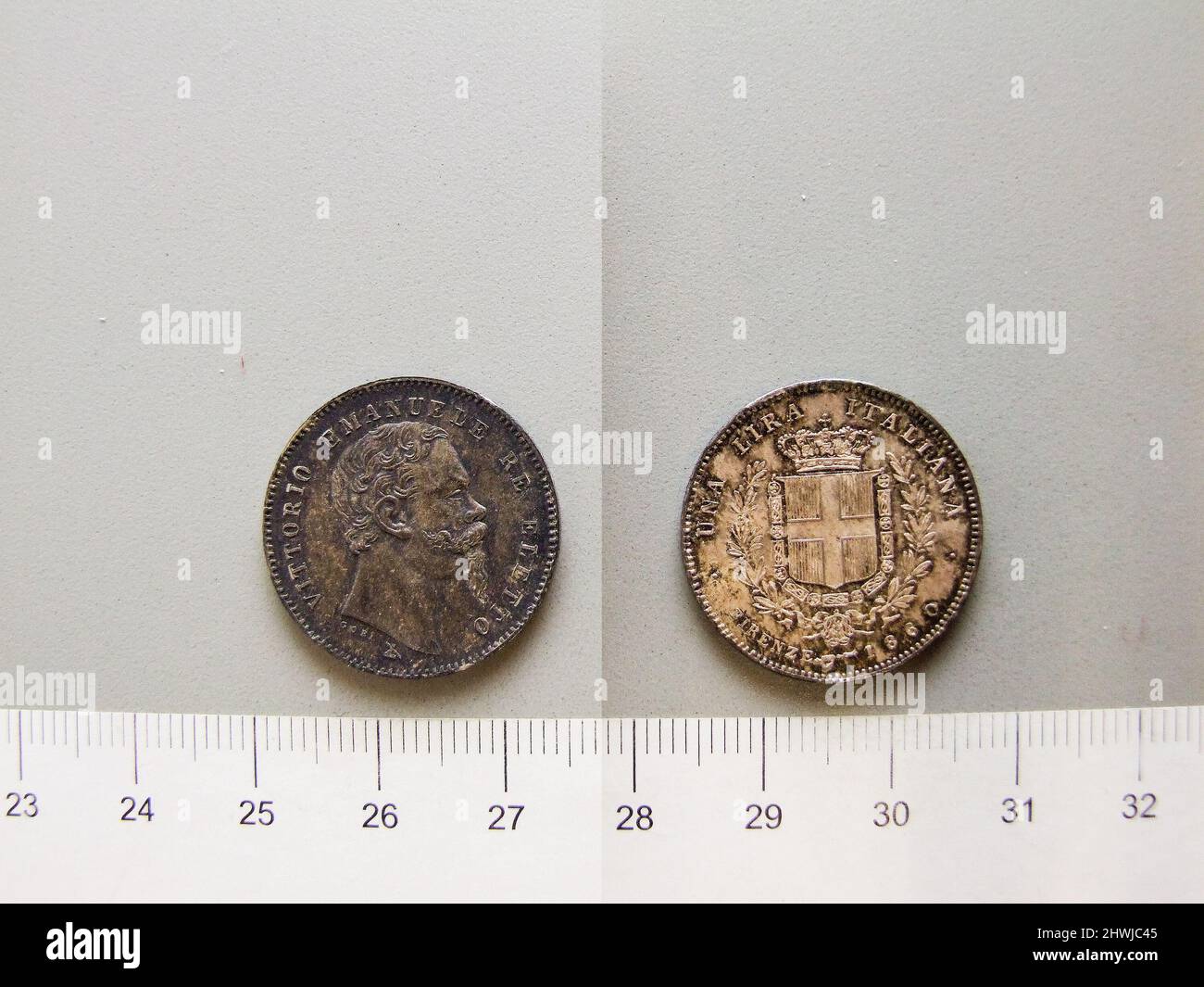 1 Lira of Victor Emmanuel II, King of Italy from Florence. Ruler ...
