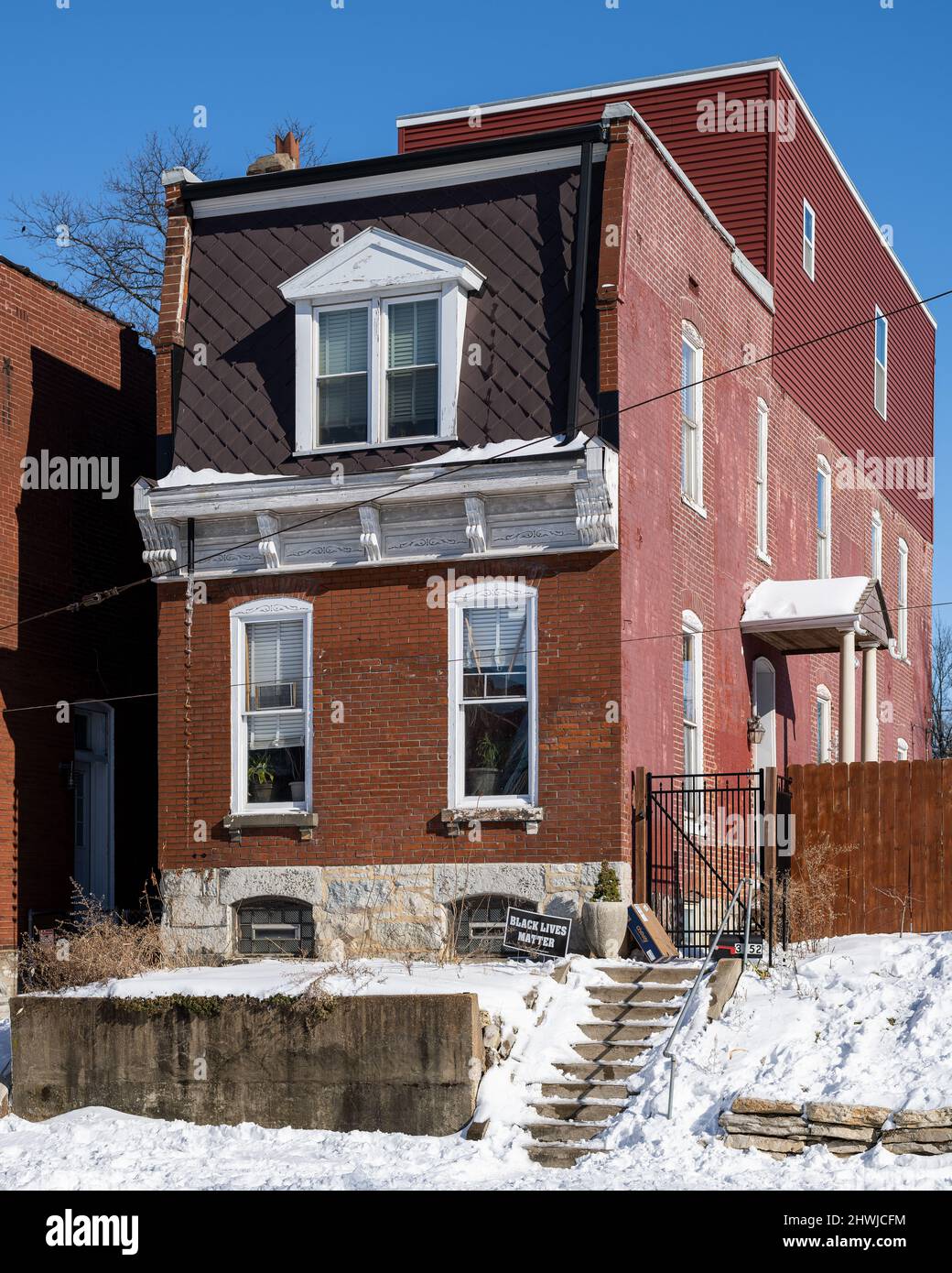 Residential buildings in St. Louis south city during the winter Stock