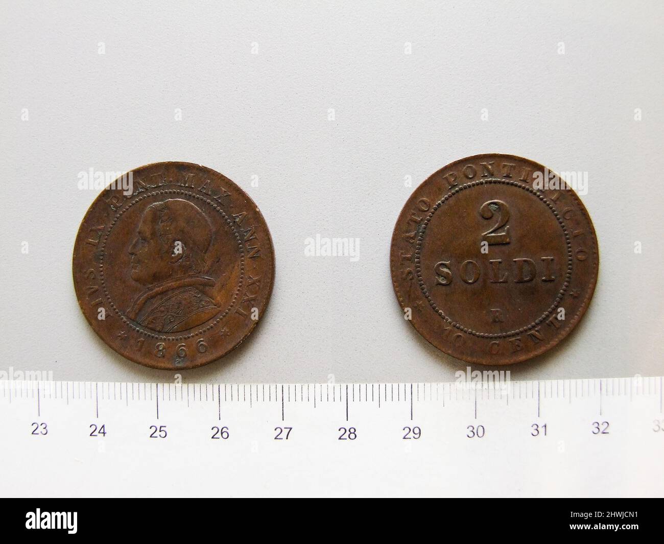 2 Soldi of Pope Pius IX from Rome. Ruler: Pope Pius IX, Italian, 1792 ...