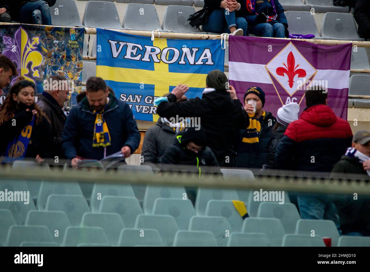 Fans of Fiorentina during the italian soccer Serie A match ACF Fiorentina  vs Hellas Verona FC on March 06, 2022 at the Artemio Franchi stadium in  Florence, Italy (Photo by Valentina Giannettoni/LiveMedia/Sipa