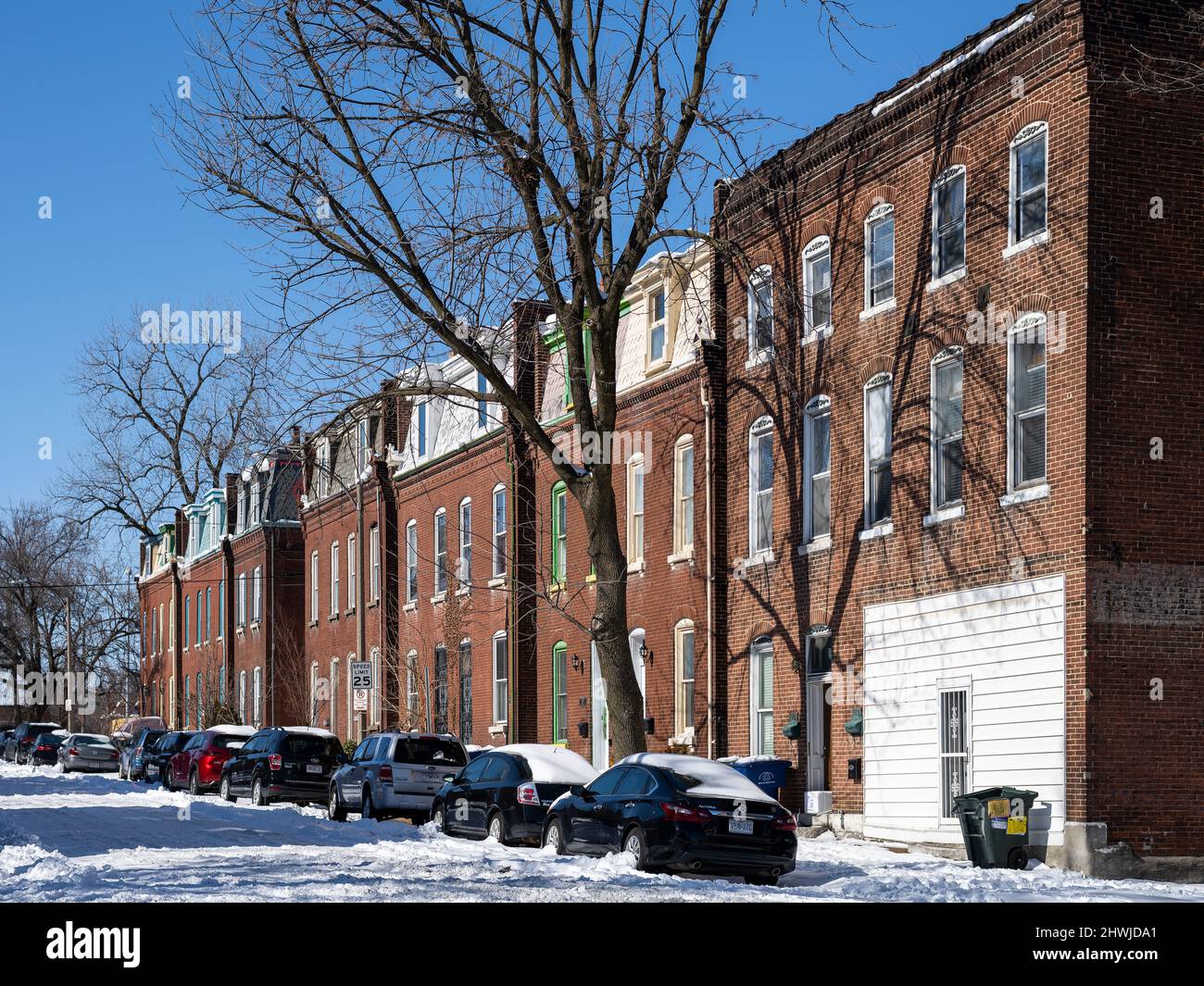 Residential buildings in St. Louis south city during the winter Stock