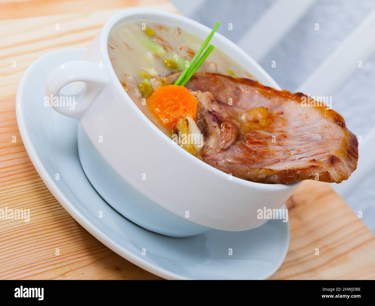 Scotch broth with mutton, pearl barley and vegetable Stock Photo Alamy