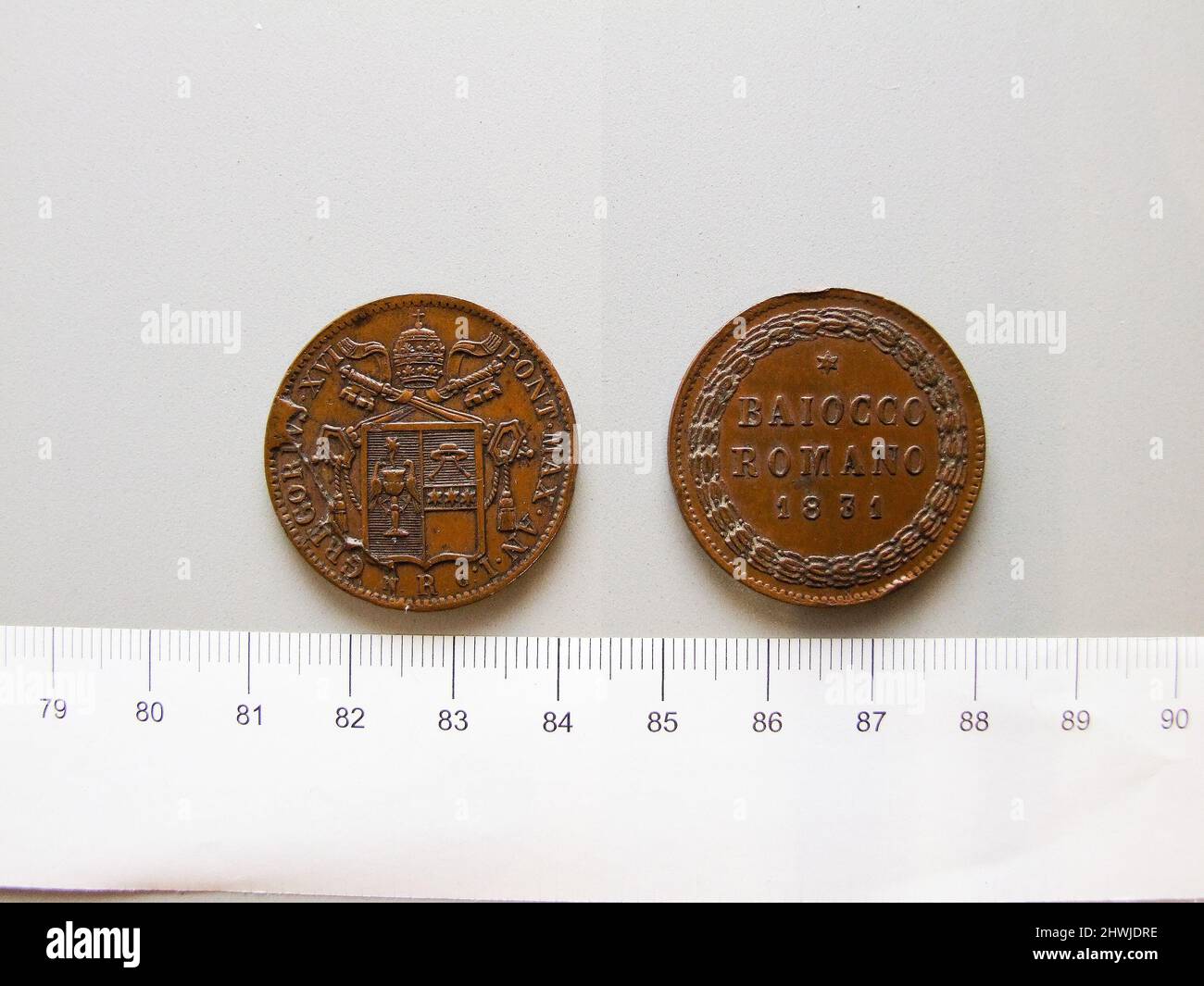 Baiocco Romano of Pope Gregory XVI from Rome. Ruler: Pope Gregory XVI ...
