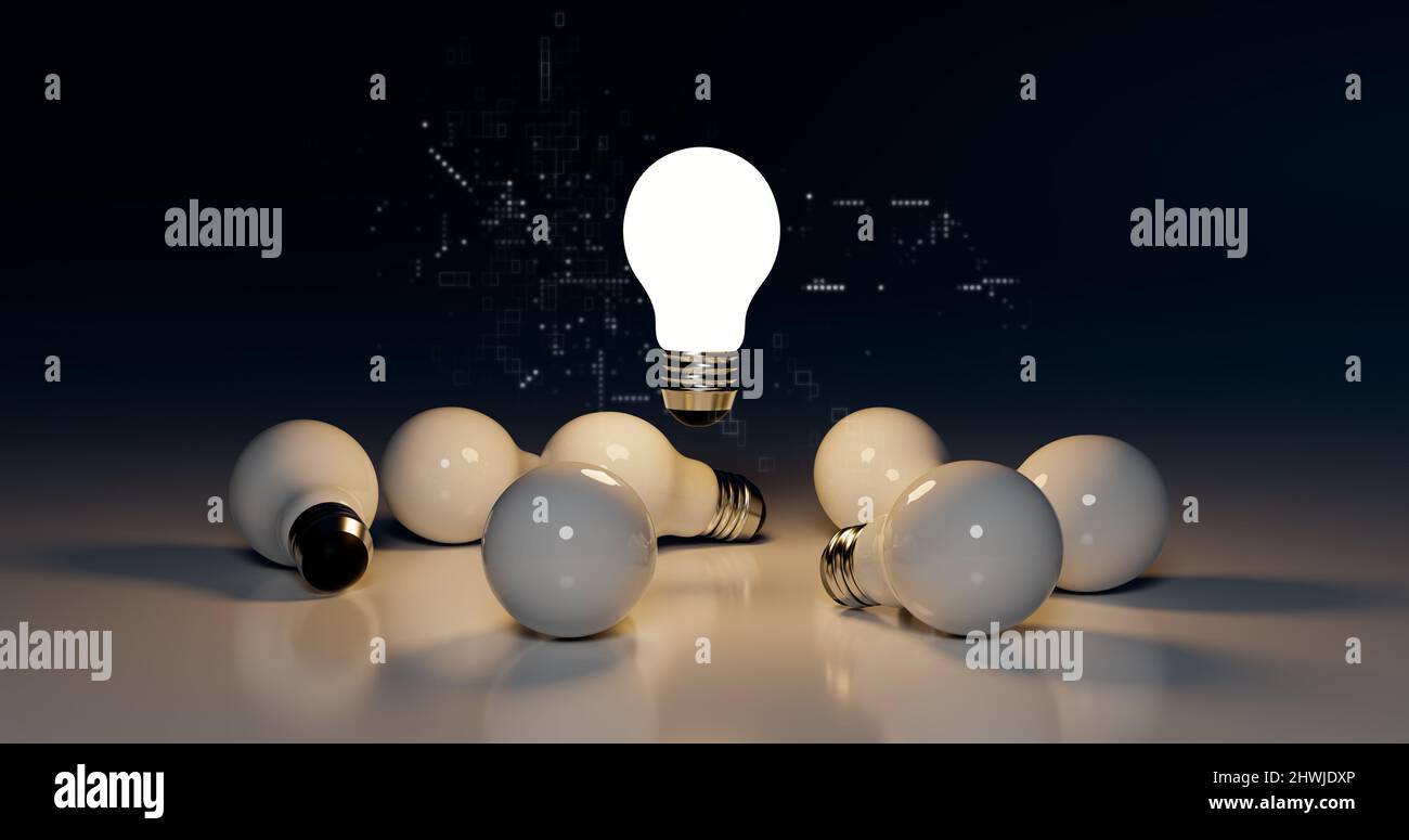 Bulb with light leadership and winner design, successful business and idea in business, 3D illustrations rendering Stock Photo