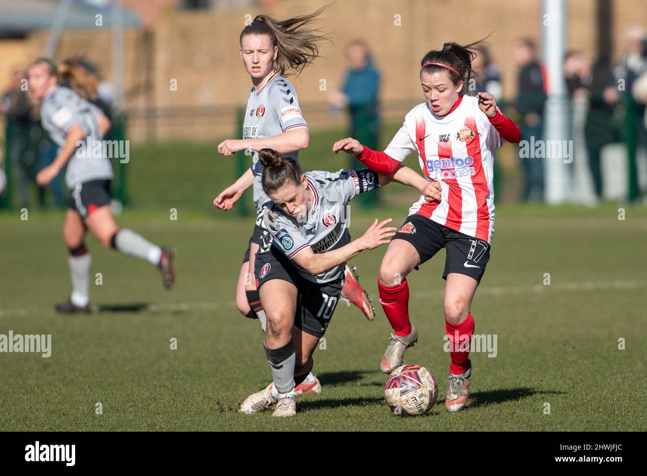 Hetton Le Hole, UK. 06th Mar, 2022. Joice of Sunderland and Lauren Bruton of Charlton during the FA WSL 2 football match between Sunderland v Charlton Richard Callis/SPP Credit: SPP Sport Press Photo. /Alamy Live News Stock Photo