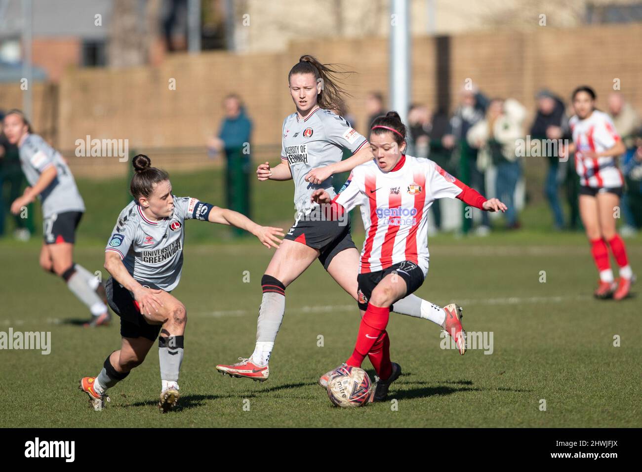 Hetton Le Hole, UK. 06th Mar, 2022. Joice of Sunderland and Lauren Bruton of Charlton during the FA WSL 2 football match between Sunderland v Charlton Richard Callis/SPP Credit: SPP Sport Press Photo. /Alamy Live News Stock Photo