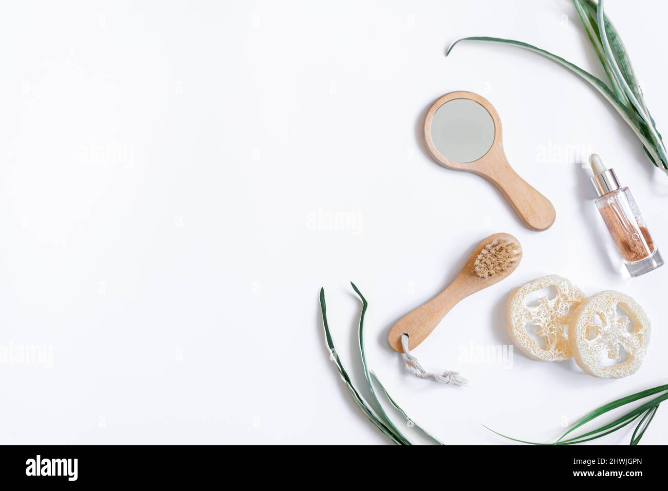 Spa composition with personal hygiene items on a white background isolated. Stock Photo