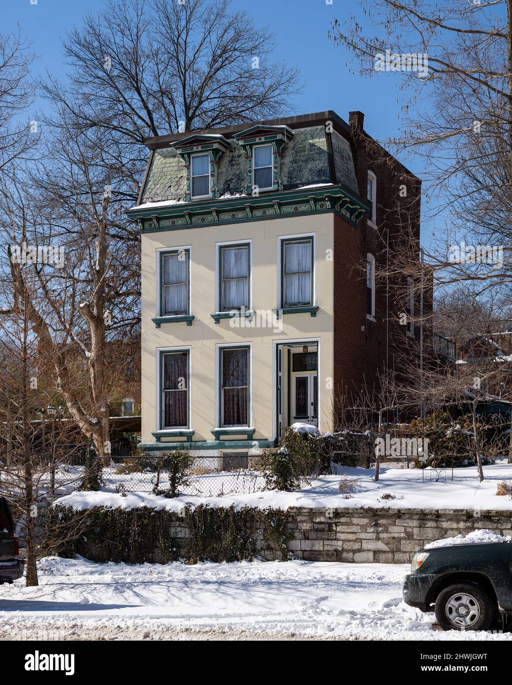 Residential buildings in St. Louis south city during the winter Stock