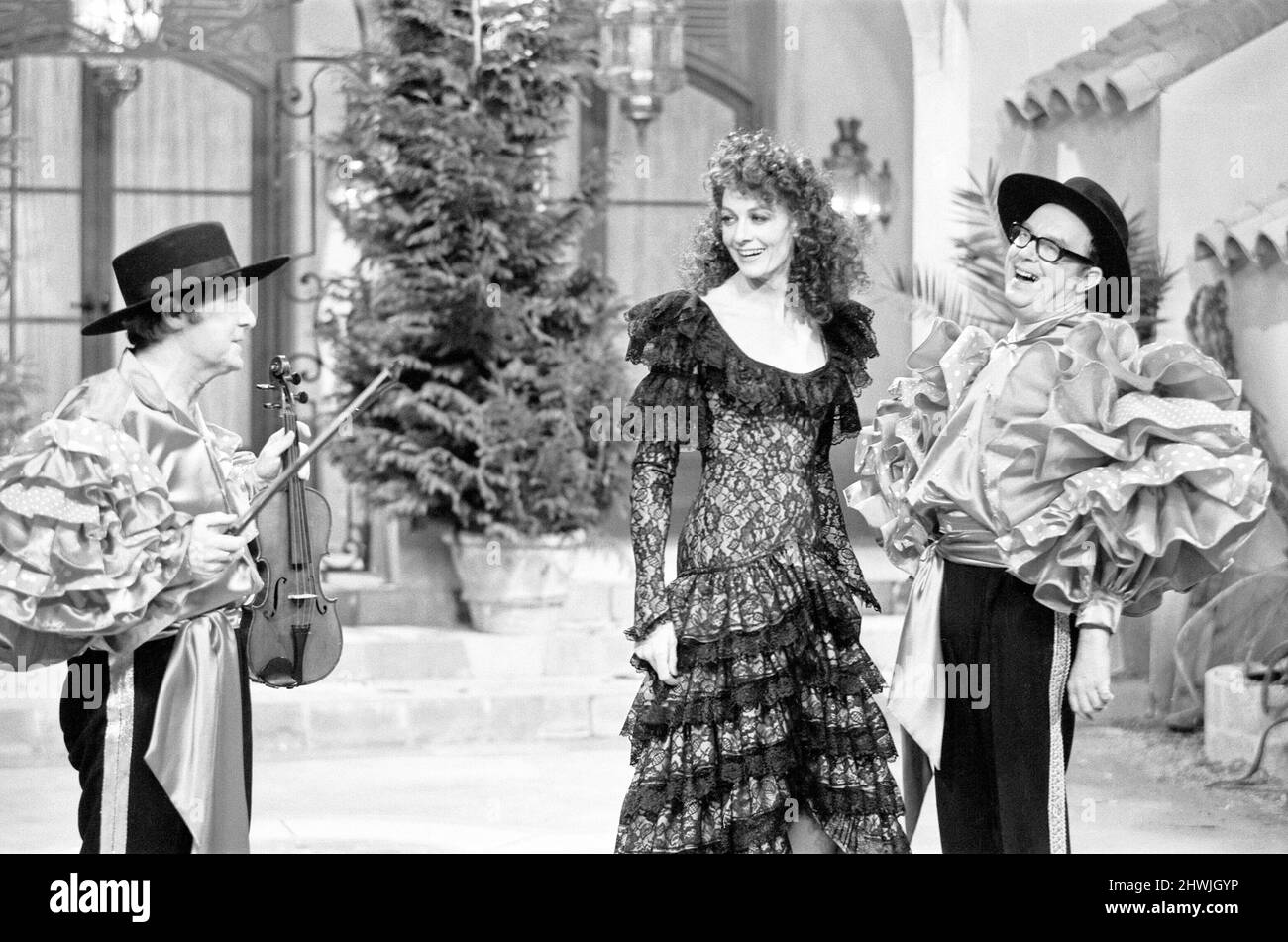 Rehearsing Morecambe & Wise Christmas Show, 18th December 1973. Eric Morecambe and Ernie Wise, pictured with: Vanessa Redgrave in a scene from the Mambo Dance. Vanessa Redgrave playing Josephine with Eric as the Duke of Wellington & Ernie as Napoleon. Stock Photo