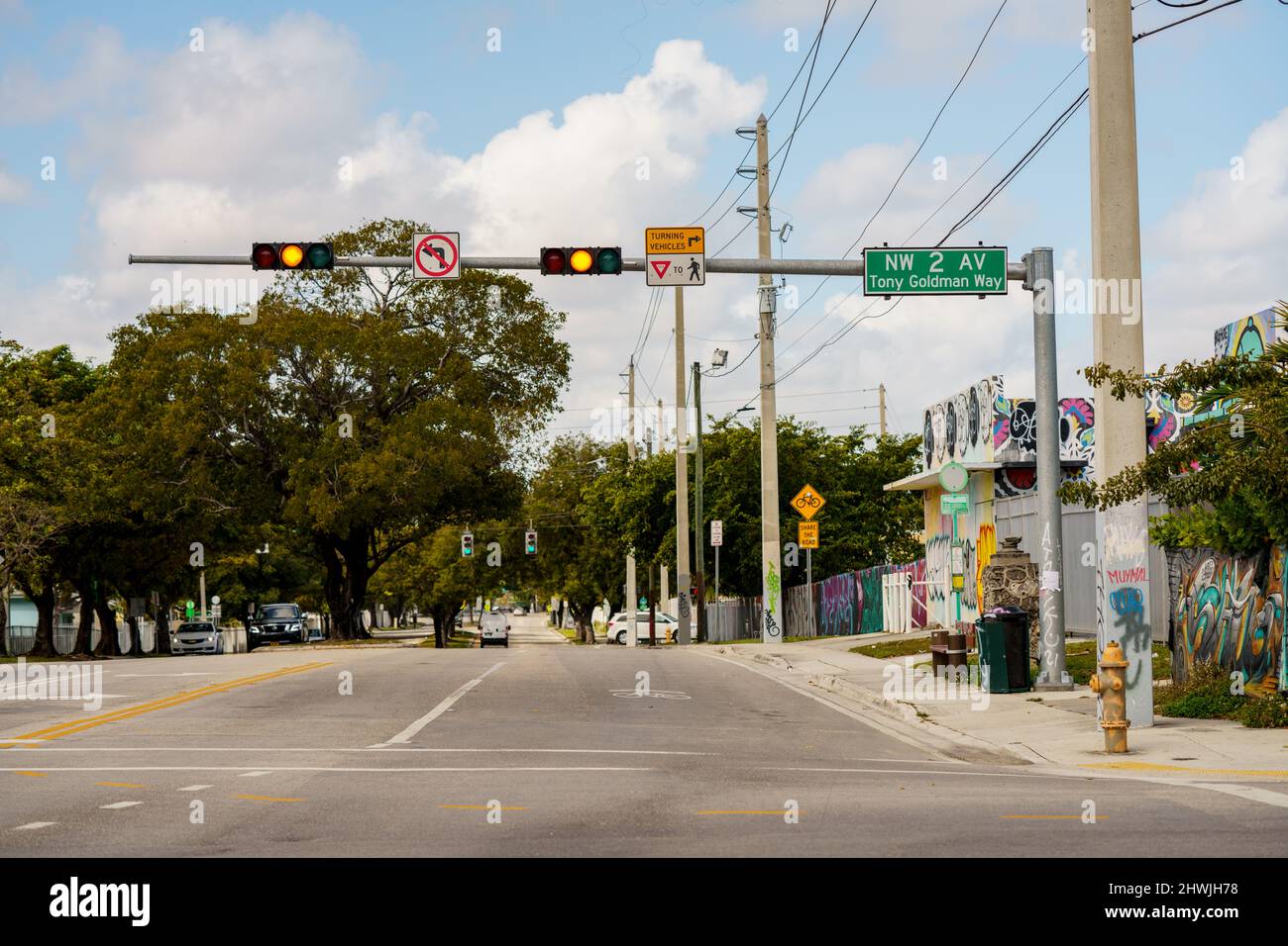 Miami, FL, USA - March 5, 2022: Photo of NW 2nd Ave Tony Goldman Way Overtown Miami Stock Photo