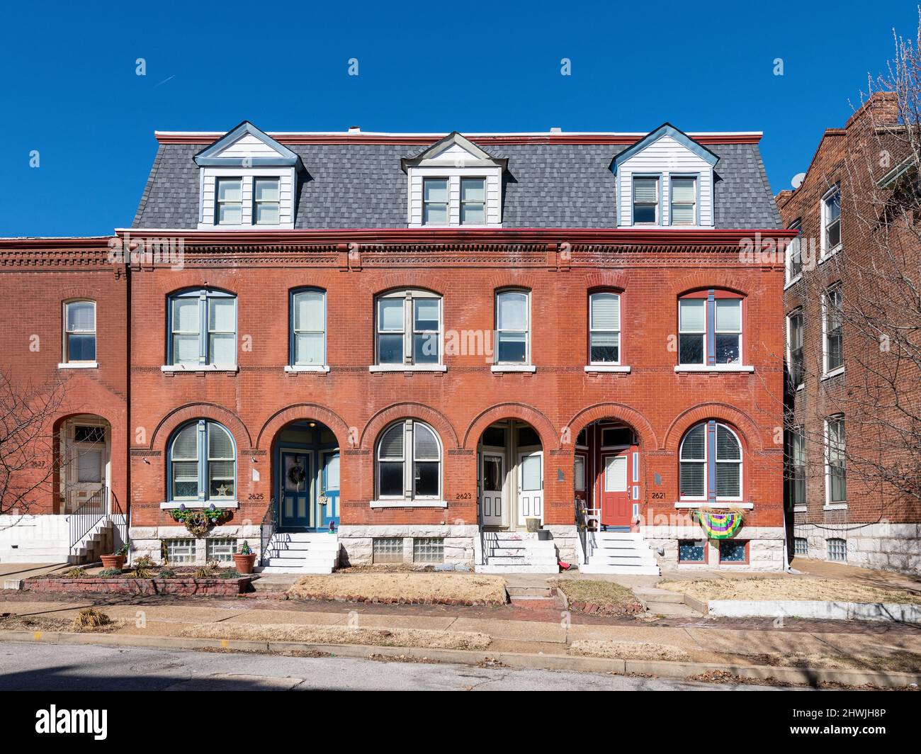 Residential buildings in St. Louis south city during the winter Stock