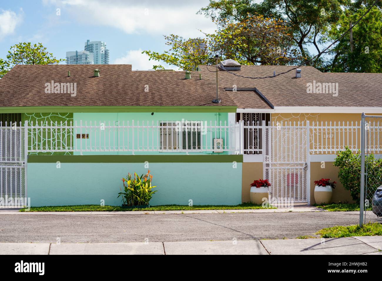 Miami, FL, USA March 5, 2022 Colorful homes in Overtown Miami Stock