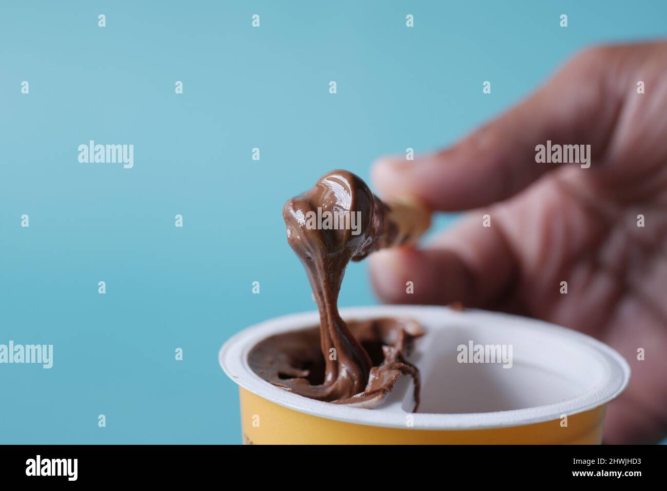 breadstick with chocolate spread in container  Stock Photo