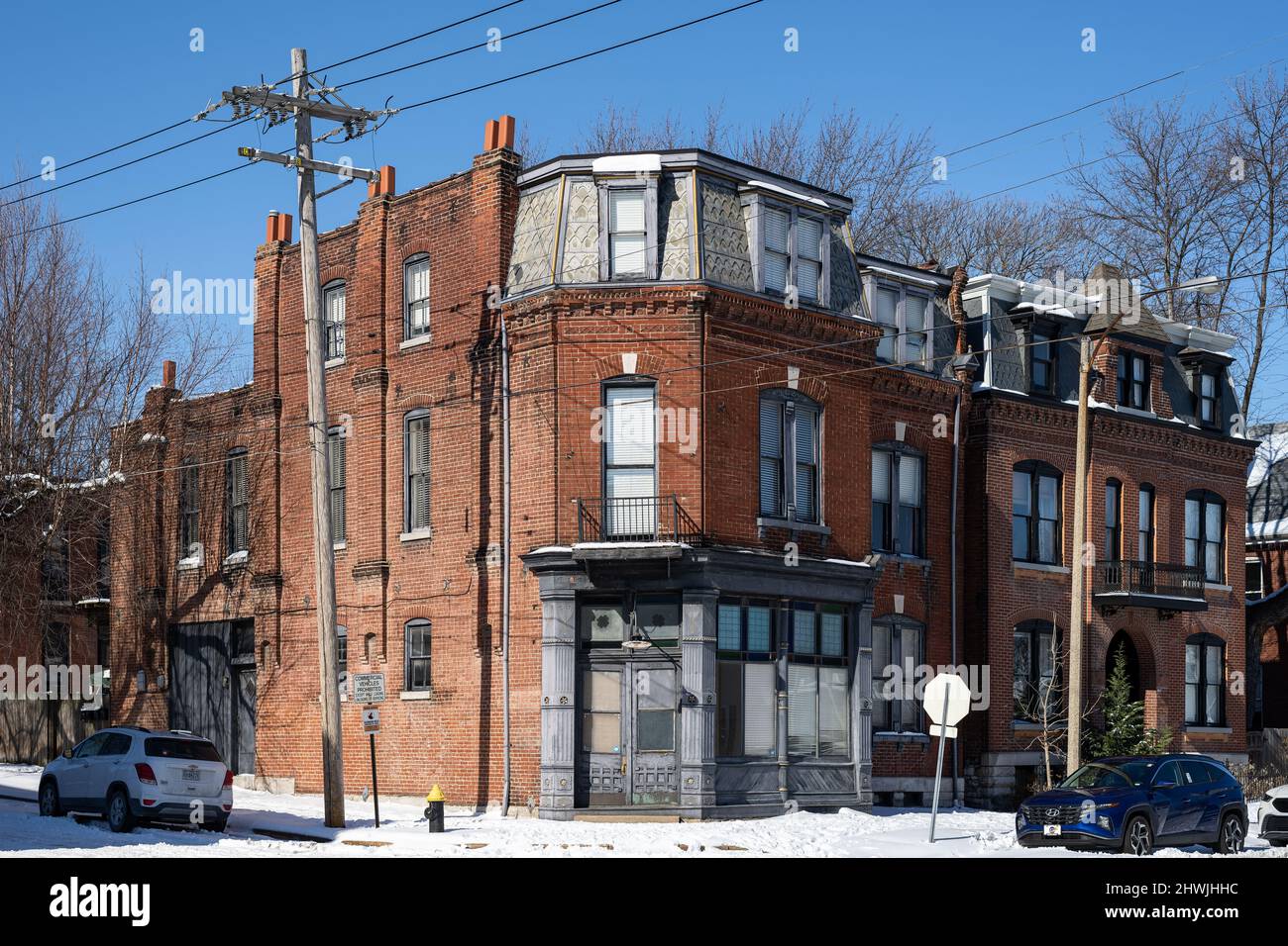 Residential buildings in St. Louis south city during the winter Stock