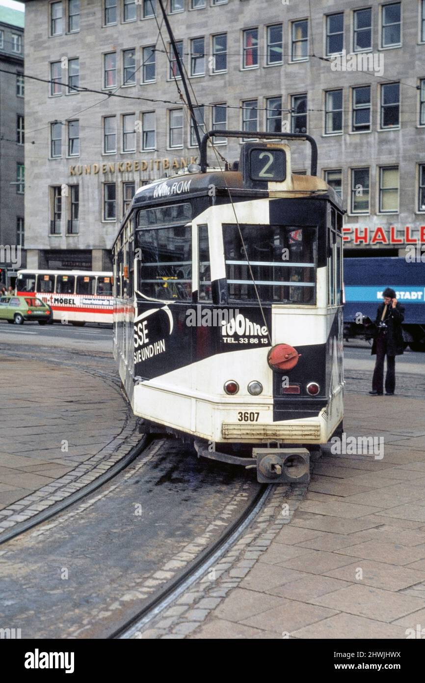 vintage tram in service circa 1980 hamburg germany Stock Photo