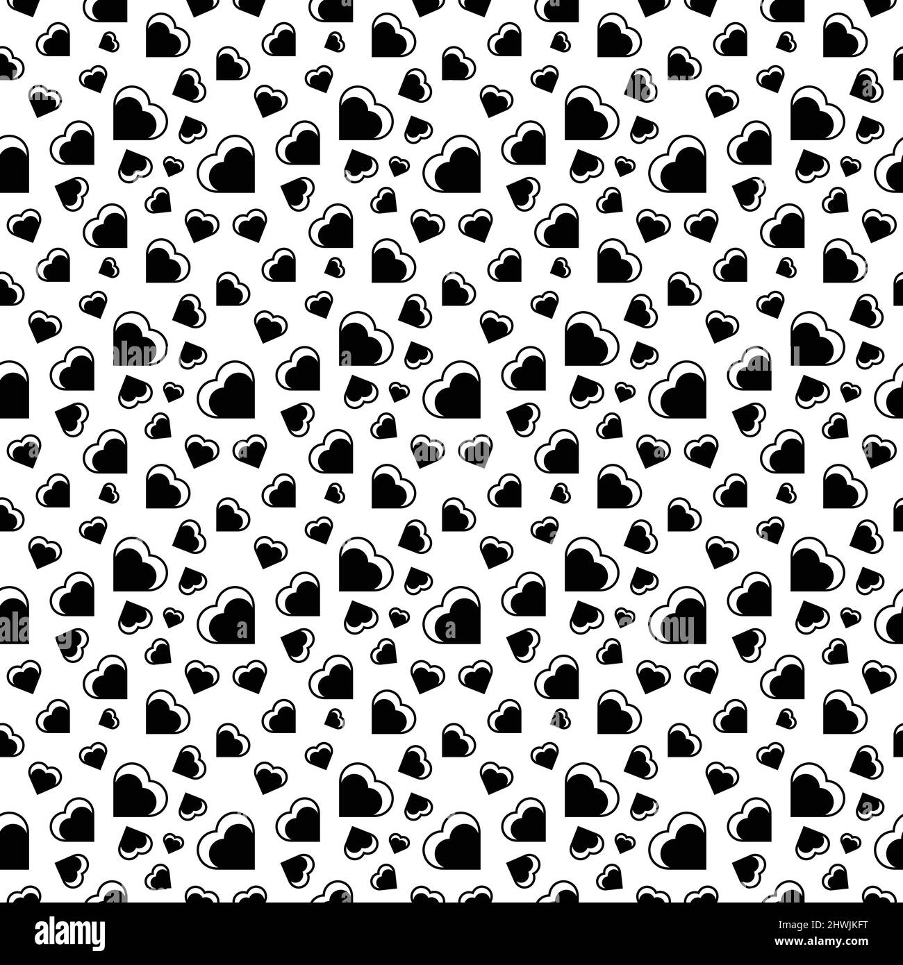 Heart shape vector seamless pattern doodle black and white abstract ...