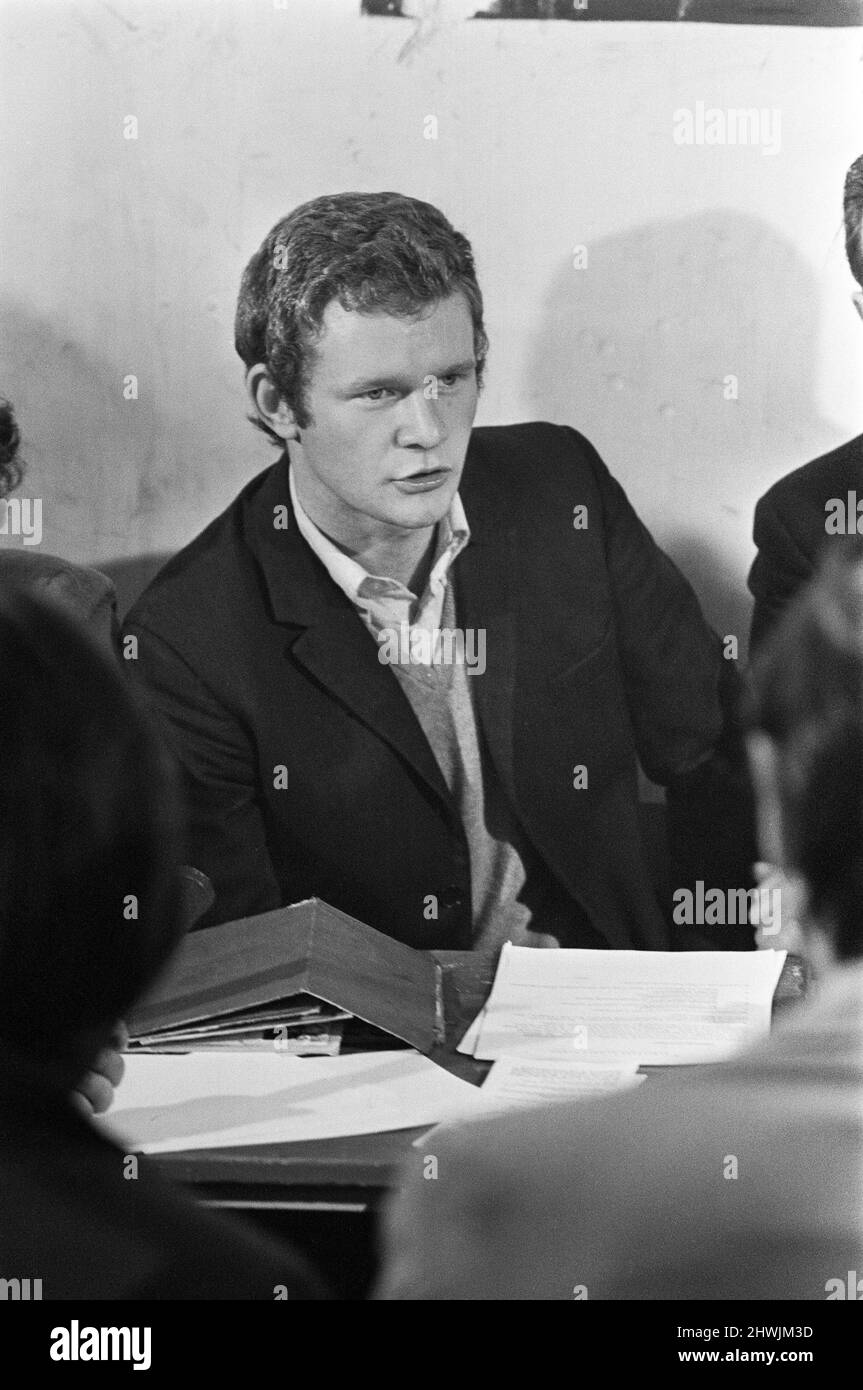 Provisional IRA meeting in Derry, Northern Ireland. Pictured, Martin McGuinness speaking. 12th April 1972. Stock Photo