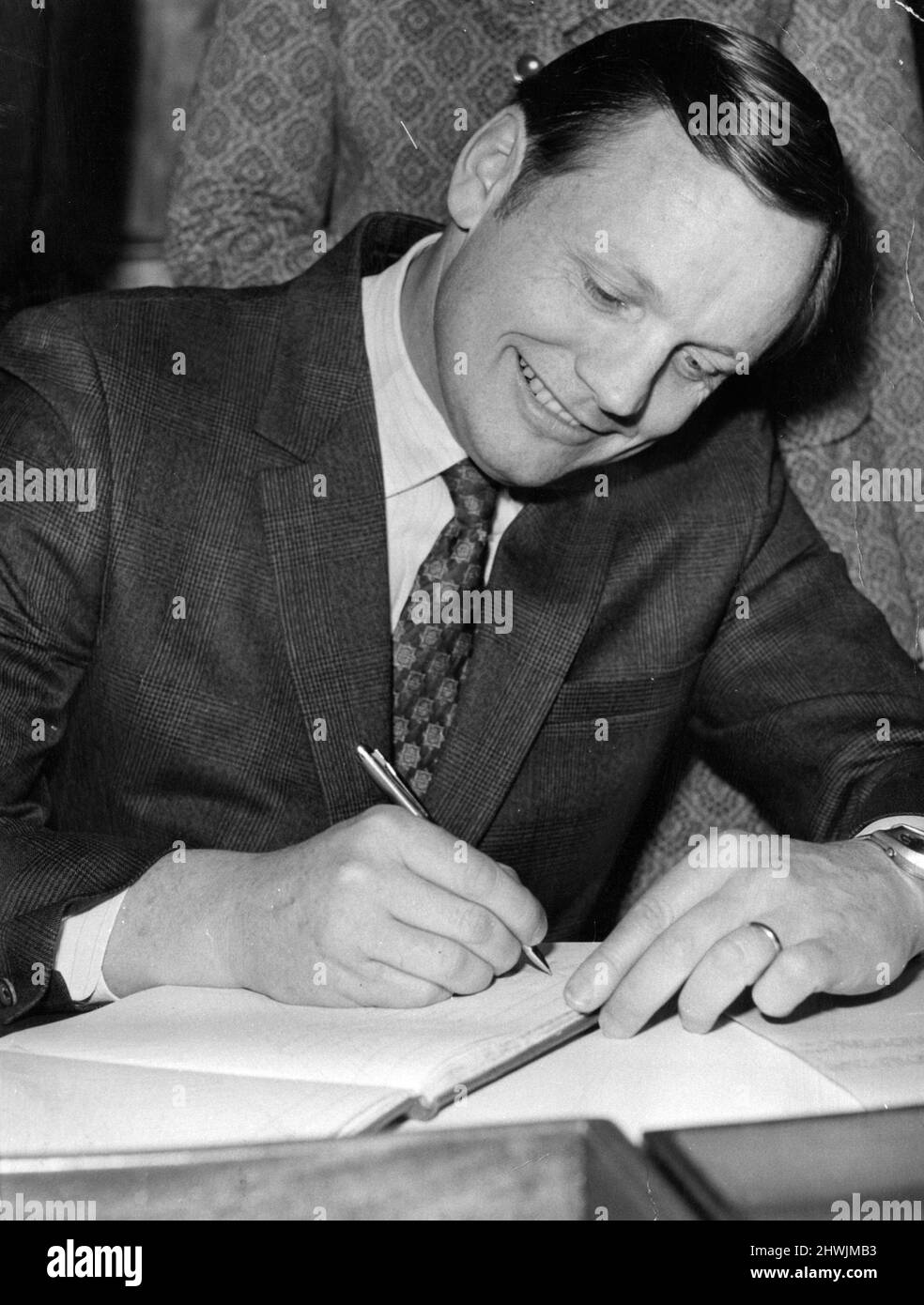 Astronaut Neil Armstrong at Edinburgh's City Chamberslooking into his Scottish ancestry, his clan is from Langhol, Dumfrieshire. 11th March 1972. Stock Photo