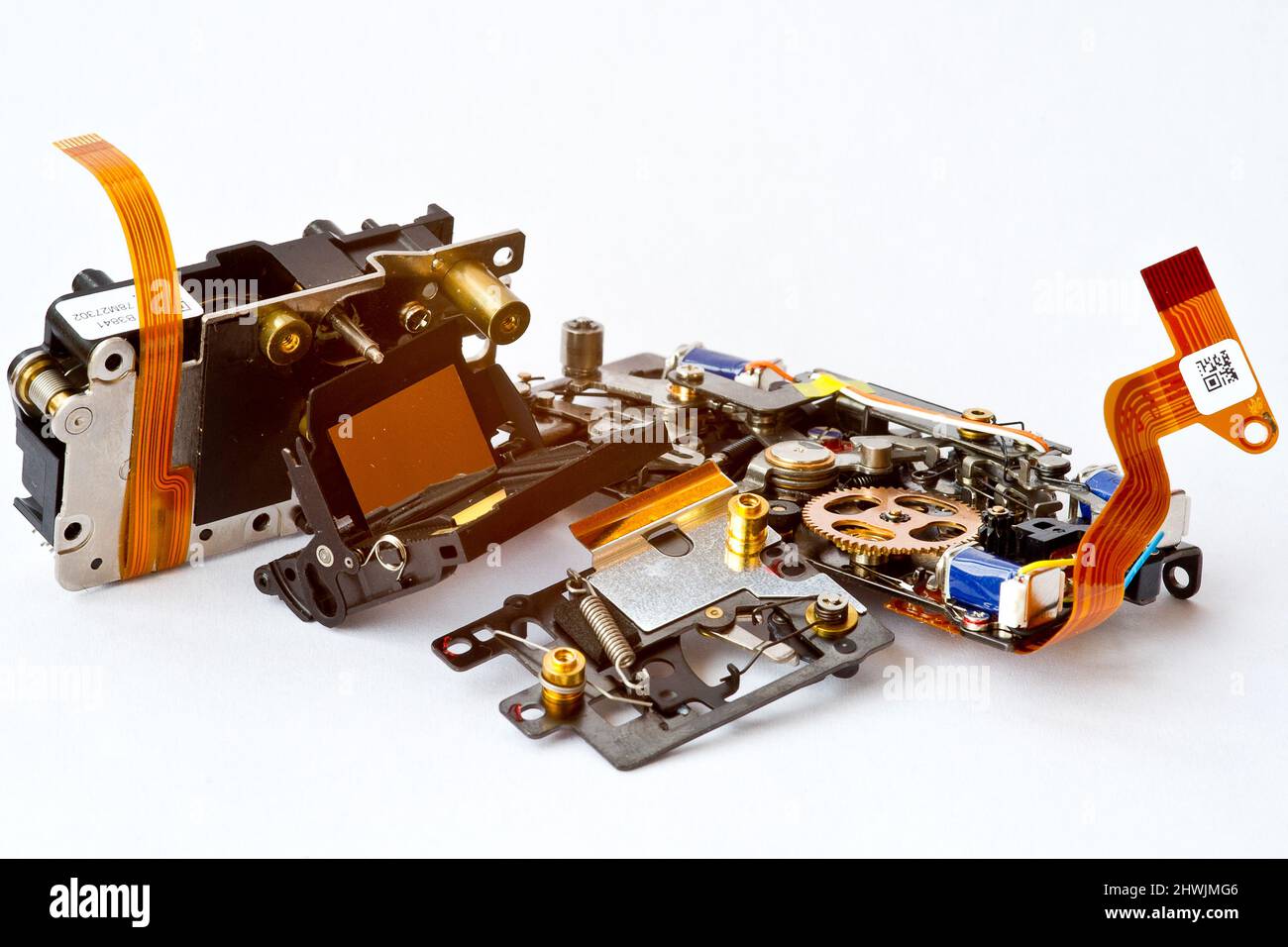 Mechanisms and gears inside a professional camera after being taken