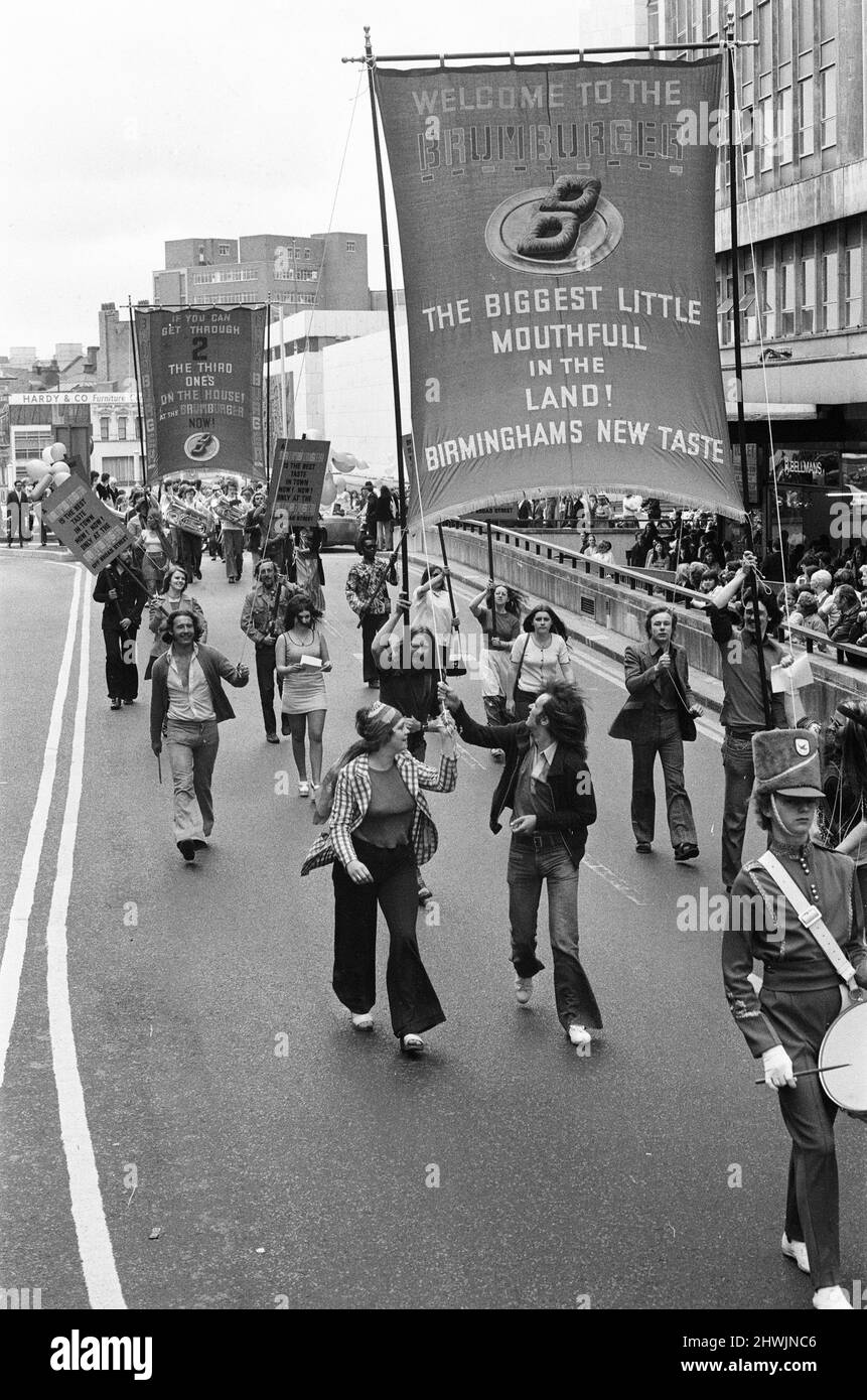 Take Me High 1973, filming procession scenes on the streets of Birmingham, Saturday 9th June 1973. Stock Photo