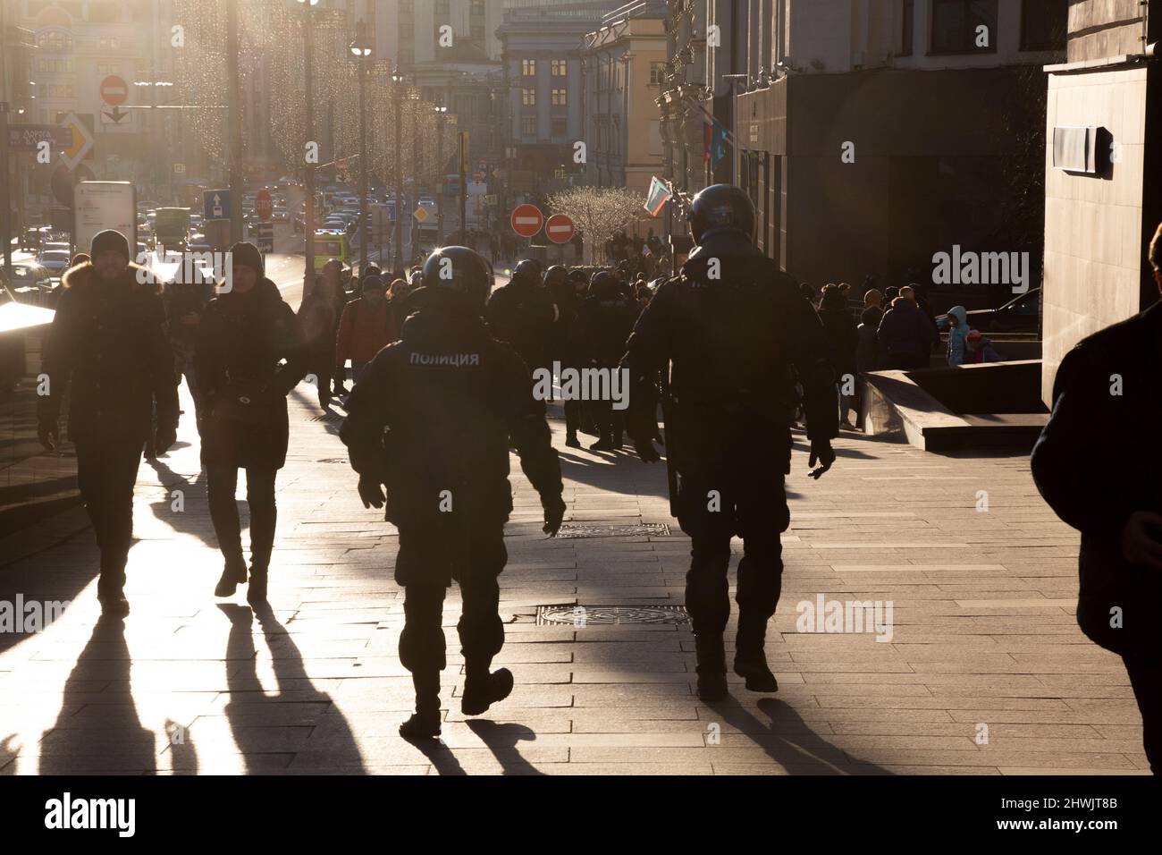 Moscow, Russia. 6th of March, 2022 Riot police officers are seen on ...