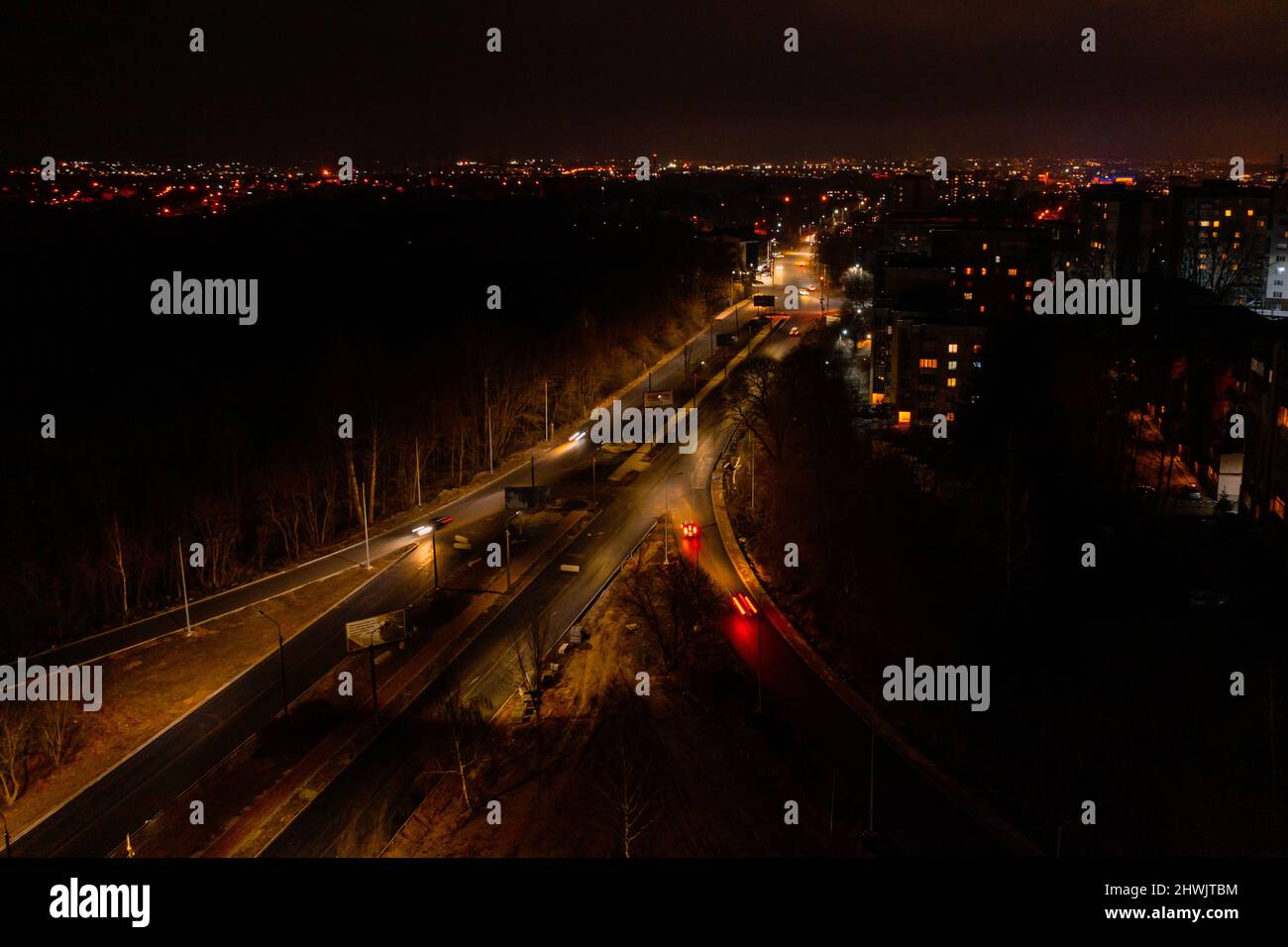 Night city, night city view from drone, nightlife landscapes in big