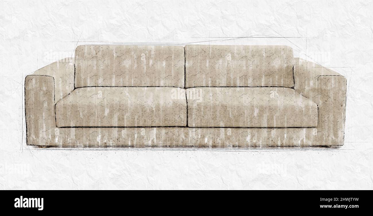 Couch on white background. Watercolor and pencil sketch style Stock
