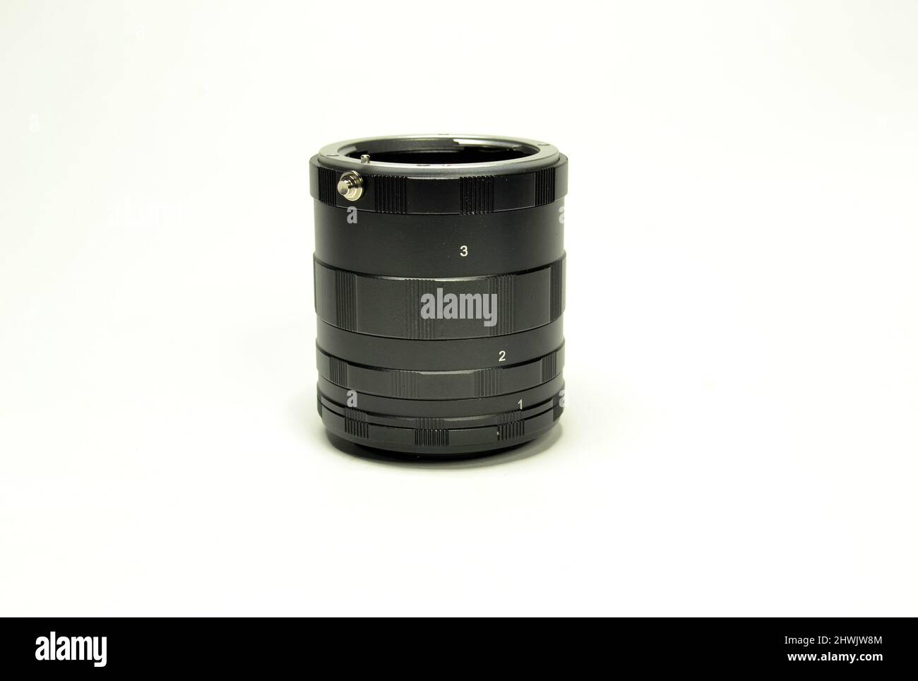 Metal Macro extension tubes on white background Stock Photo Alamy