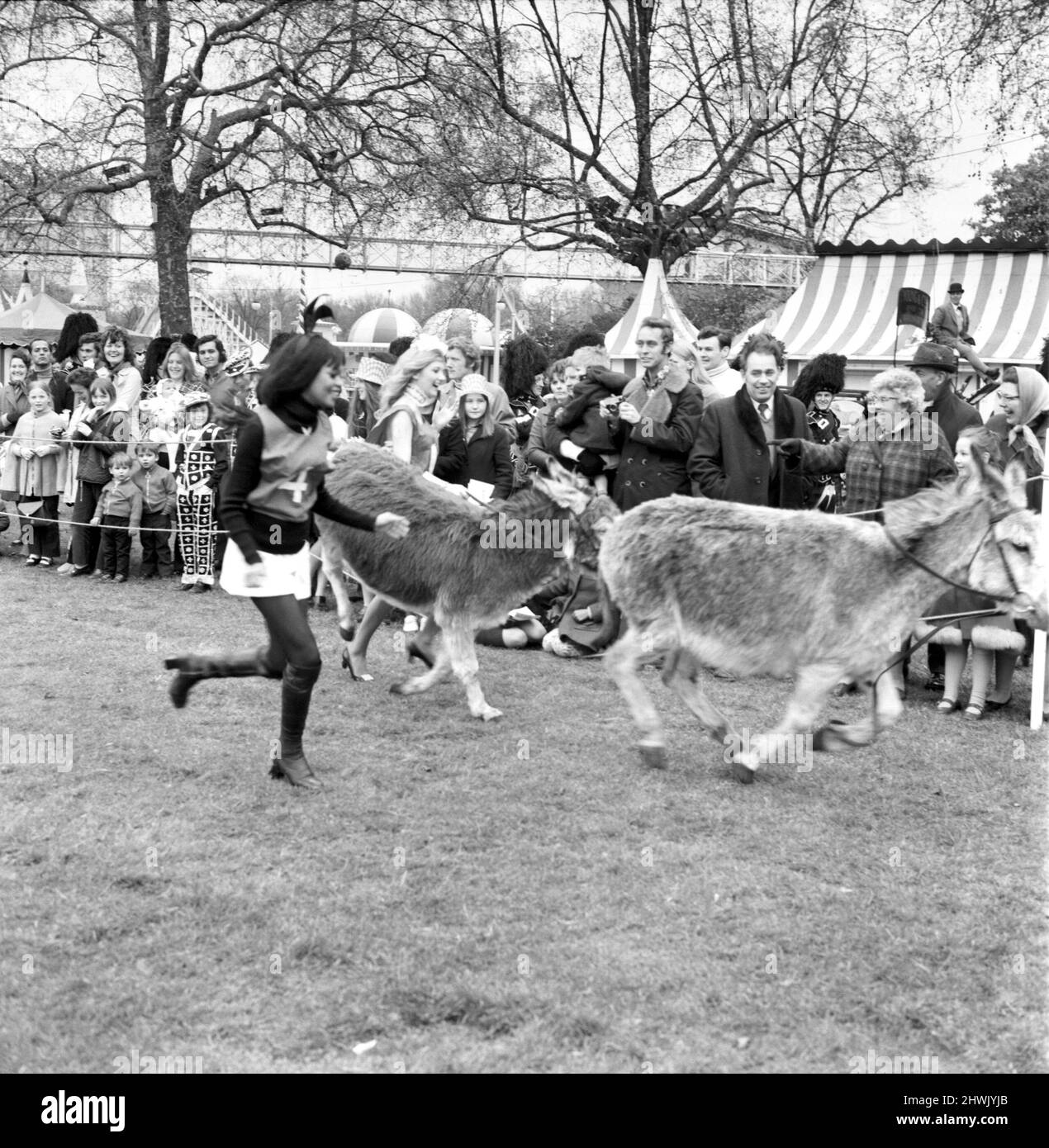 Donkey Derby held for charity at Festival Gardens. April 1972 72-04585 Stock Photo