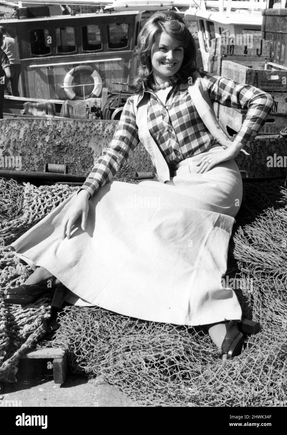 Michelle Lane model poses for pictures on quayside 4th May 1972