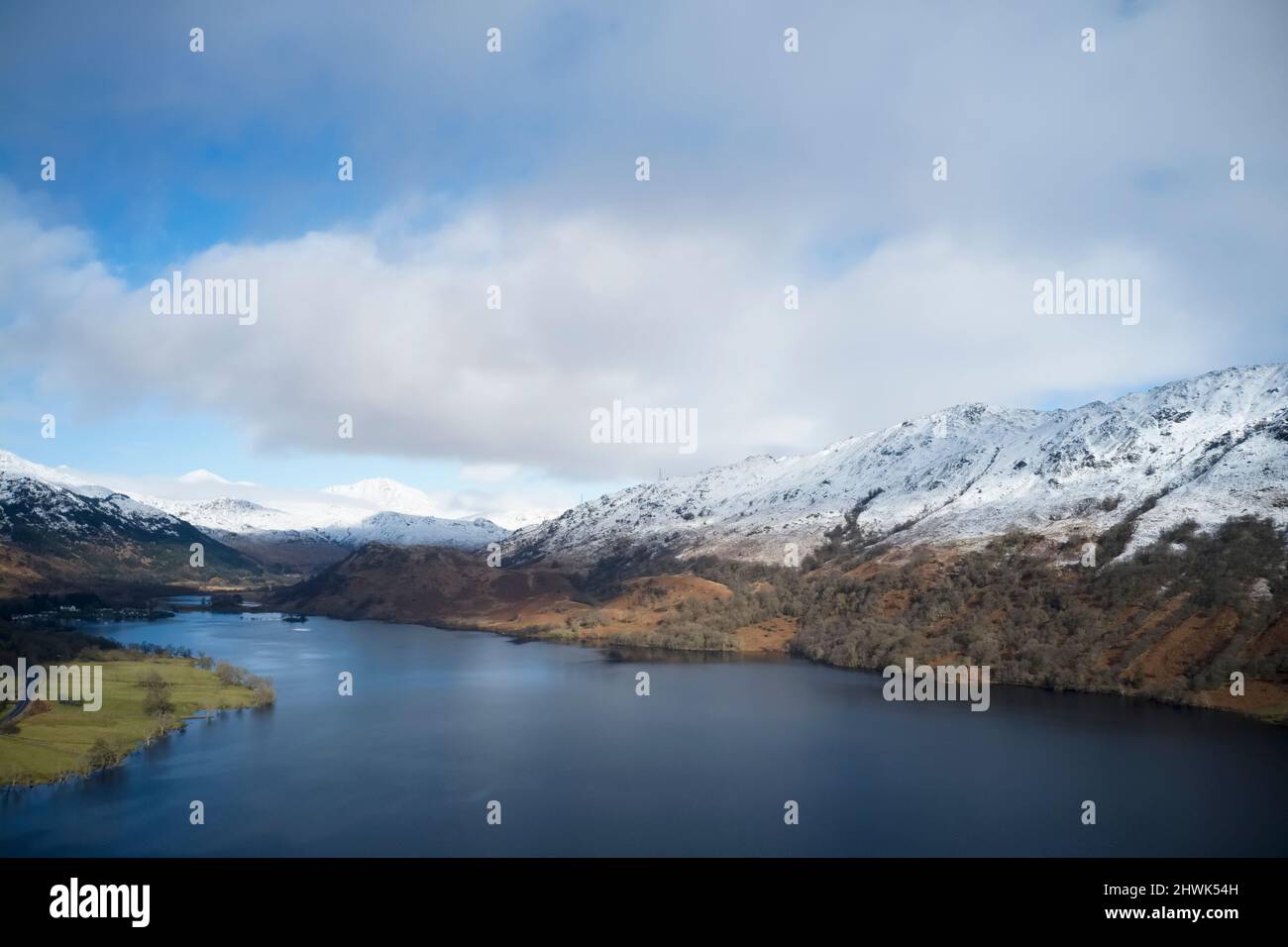 Loch Lomond aerial view during late autumn Stock Photo