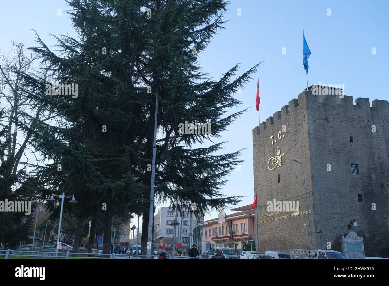 31.12.2021. Trabzon. Turkey. City center of Trabzon, castle at middle of city and ottoman empire symbol Stock Photo