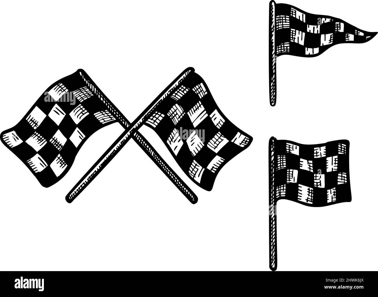 Set race flags elements sketch isolated. Vintage element for driving ...