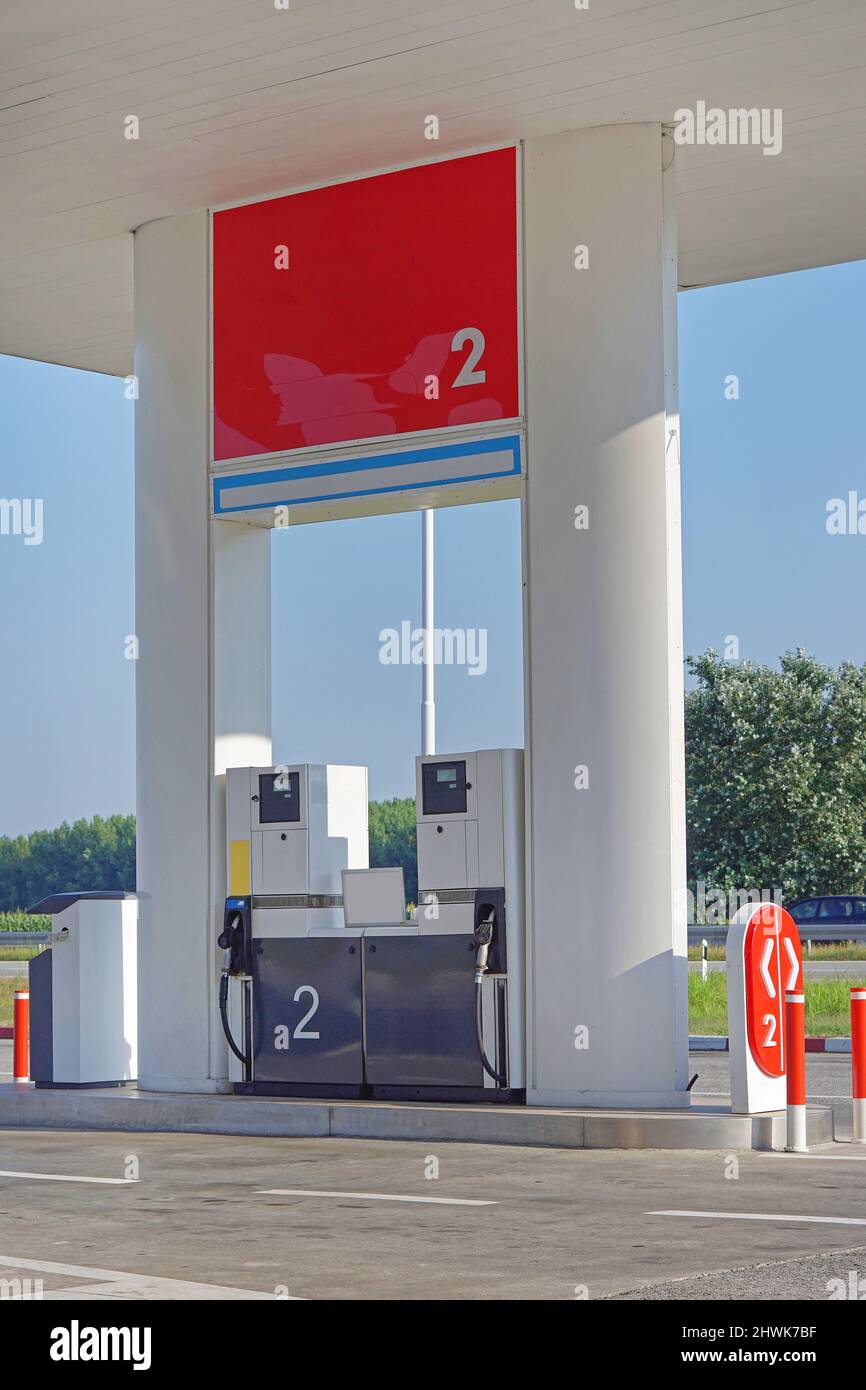 Double high flow diesel fueling station for trucks Stock Photo Alamy