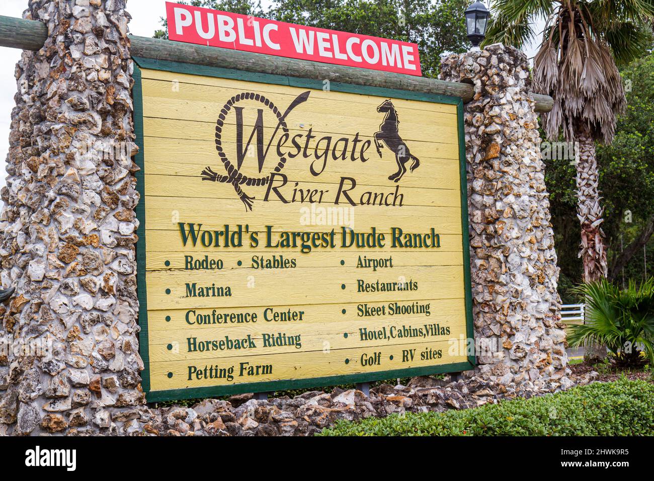 Lake Wales Florida,Westgate River Ranch sign logo entrance resort dude Stock Photo