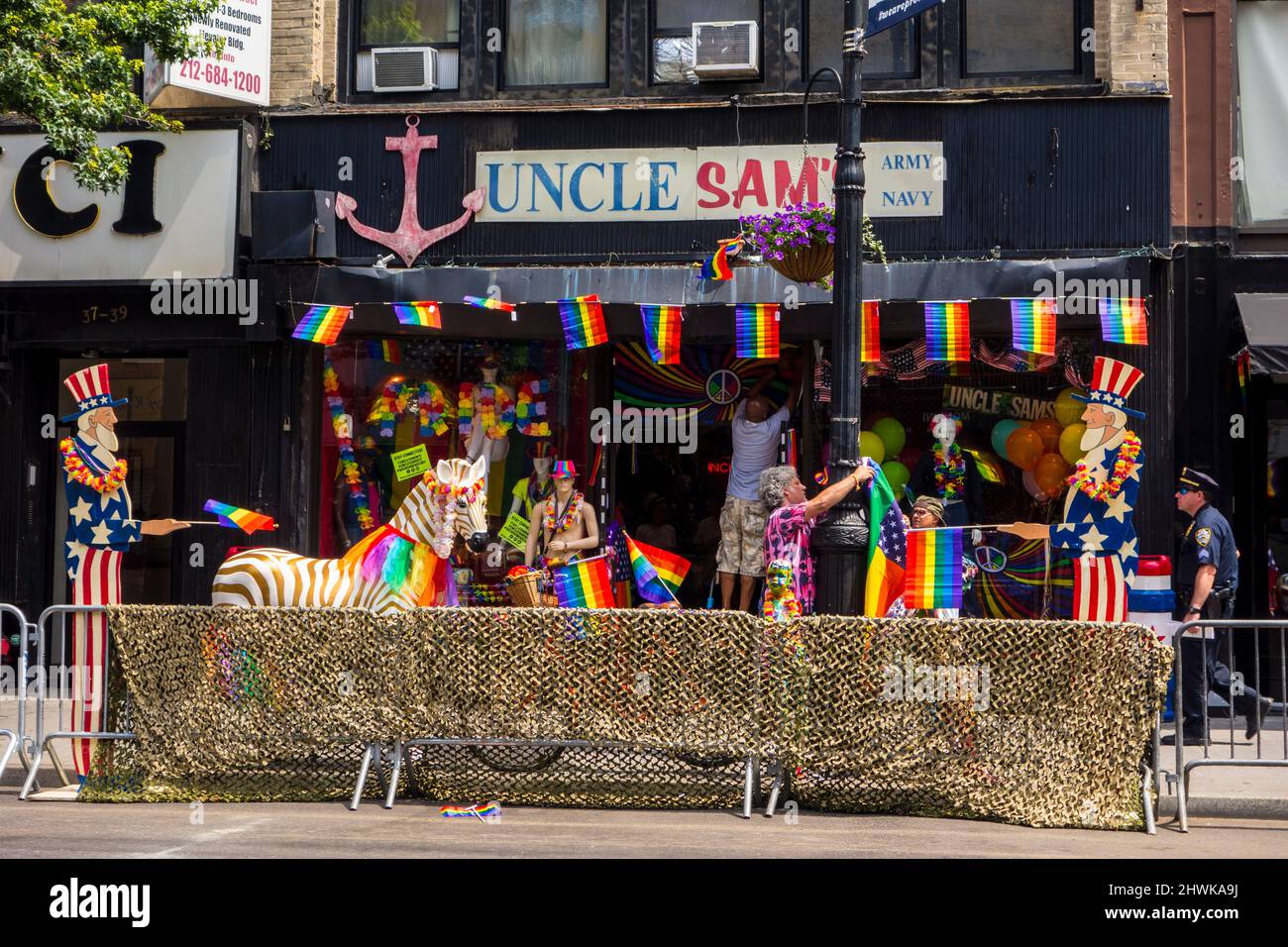 Uncle Sam Army Navy store on 8th Street during Gay Pride in  Greenwich Village, New York City, New York, USA Stock Photo