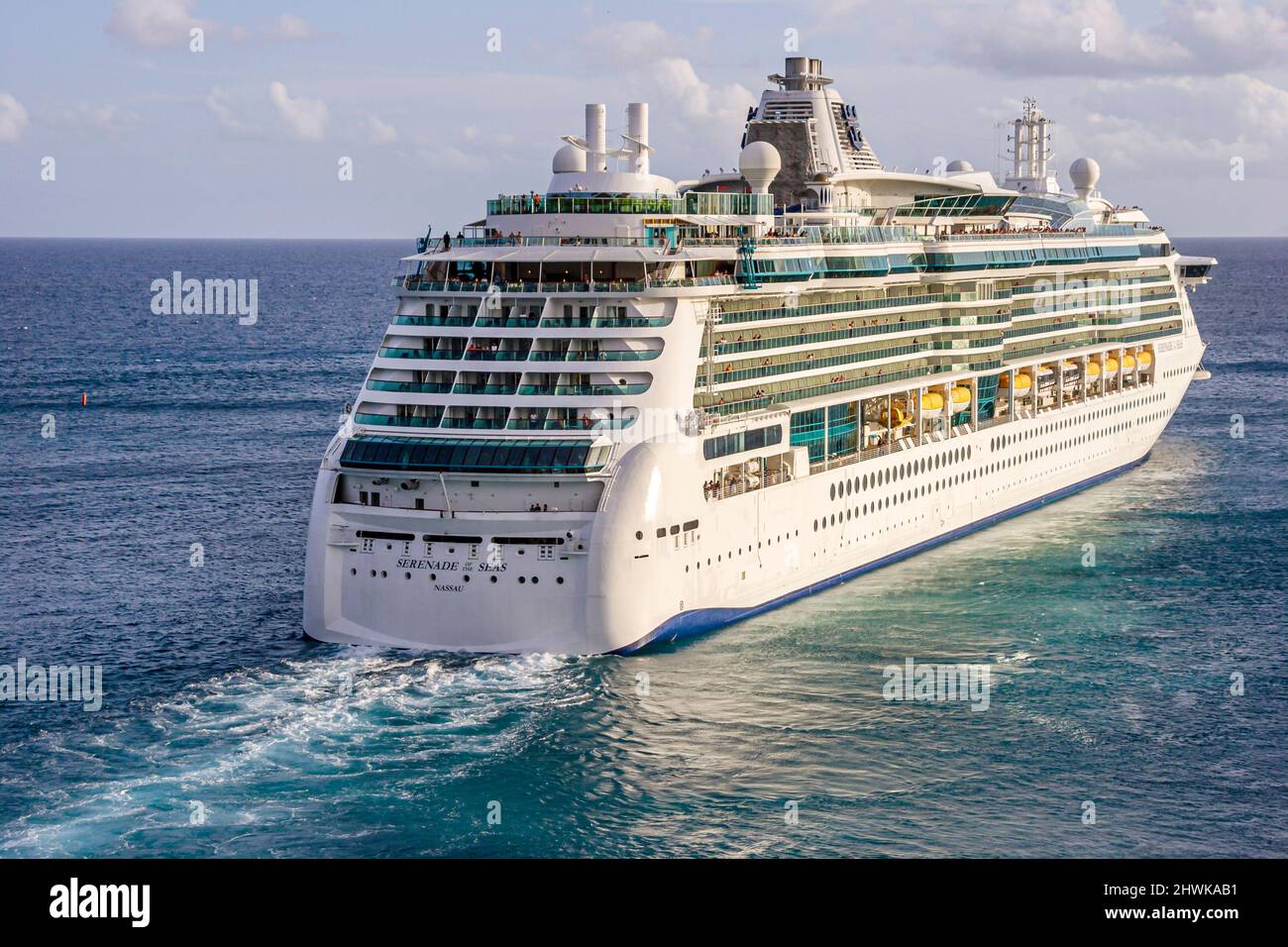 St. Sint Maarten Netherlands Antilles,West Indies Dutch Philipsburg,Caribbean Sea water,Serenade of the Seas cruise ship departing Stock Photo