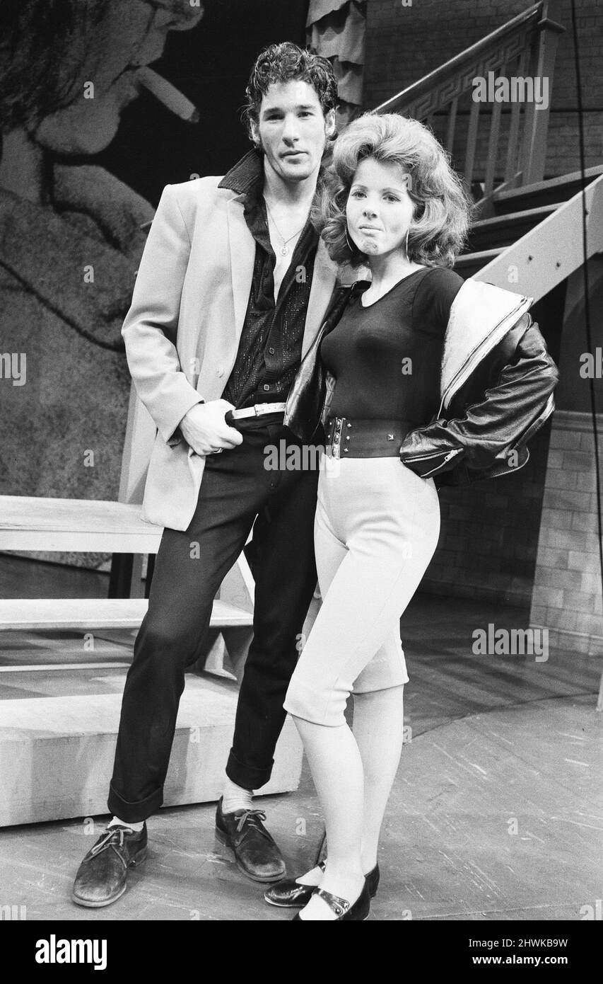 The cast of the American musical Grease rehearsing at the New London