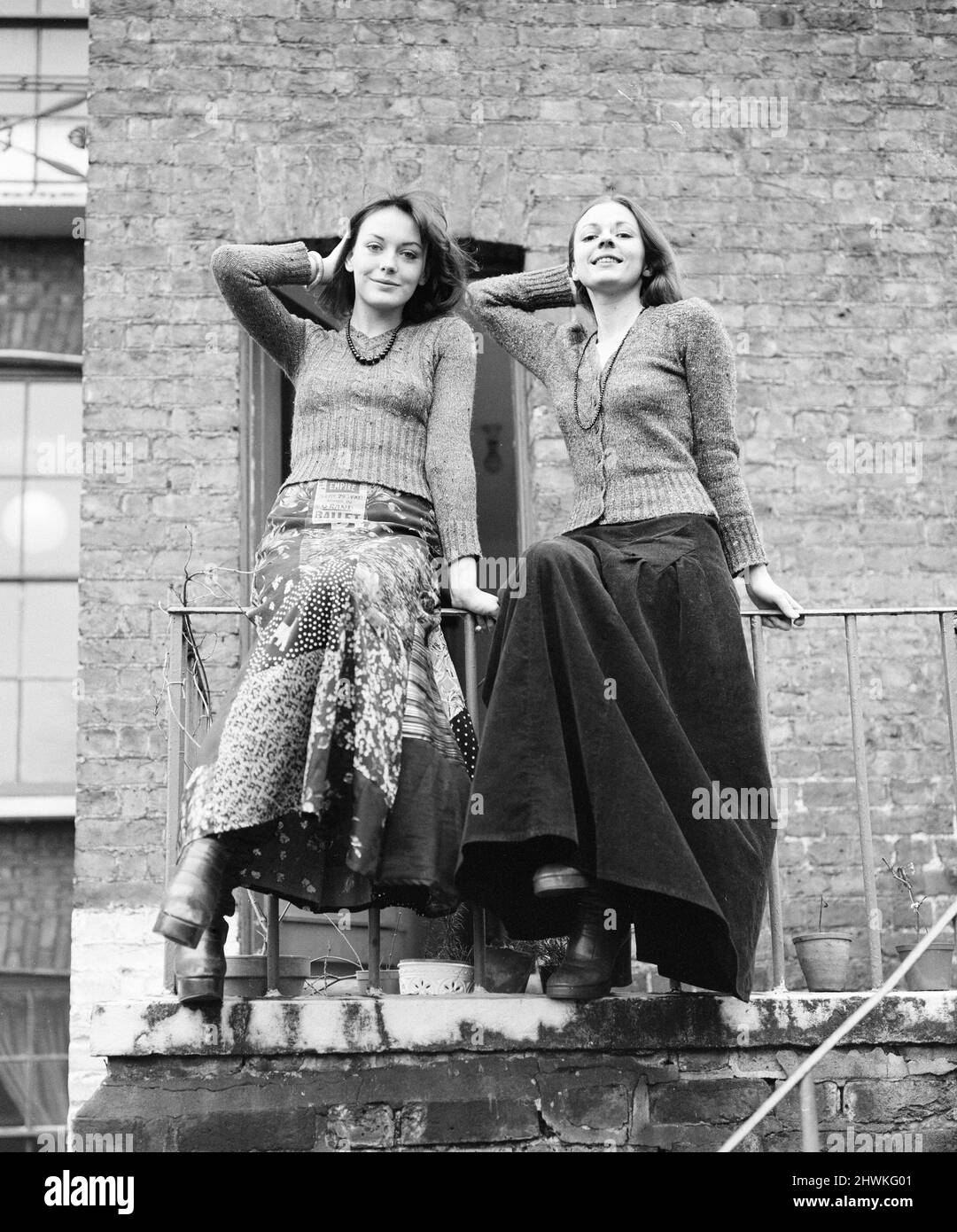 Lesley Anne Down and Jacqueline Tong, British actresses who will be starring in the new series of Upstairs, Downstairs for London Weekend Television, pictured Thursday 20th December 1973. Stock Photo