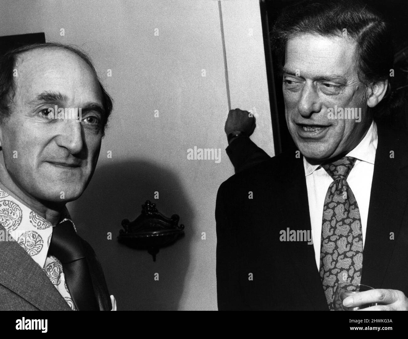George Henry Hubert Lascelles, 7th Earl of Harewood & Ron Moody actor, together at the London Coliseum theatre where Mr Moody will be playing Captain Hook in JM Barry's Peter Pan, October 1972. *** Local Caption *** The Hon. George Lascelles before 1929 Viscount Lascelles between 1929 and 1947 Stock Photo