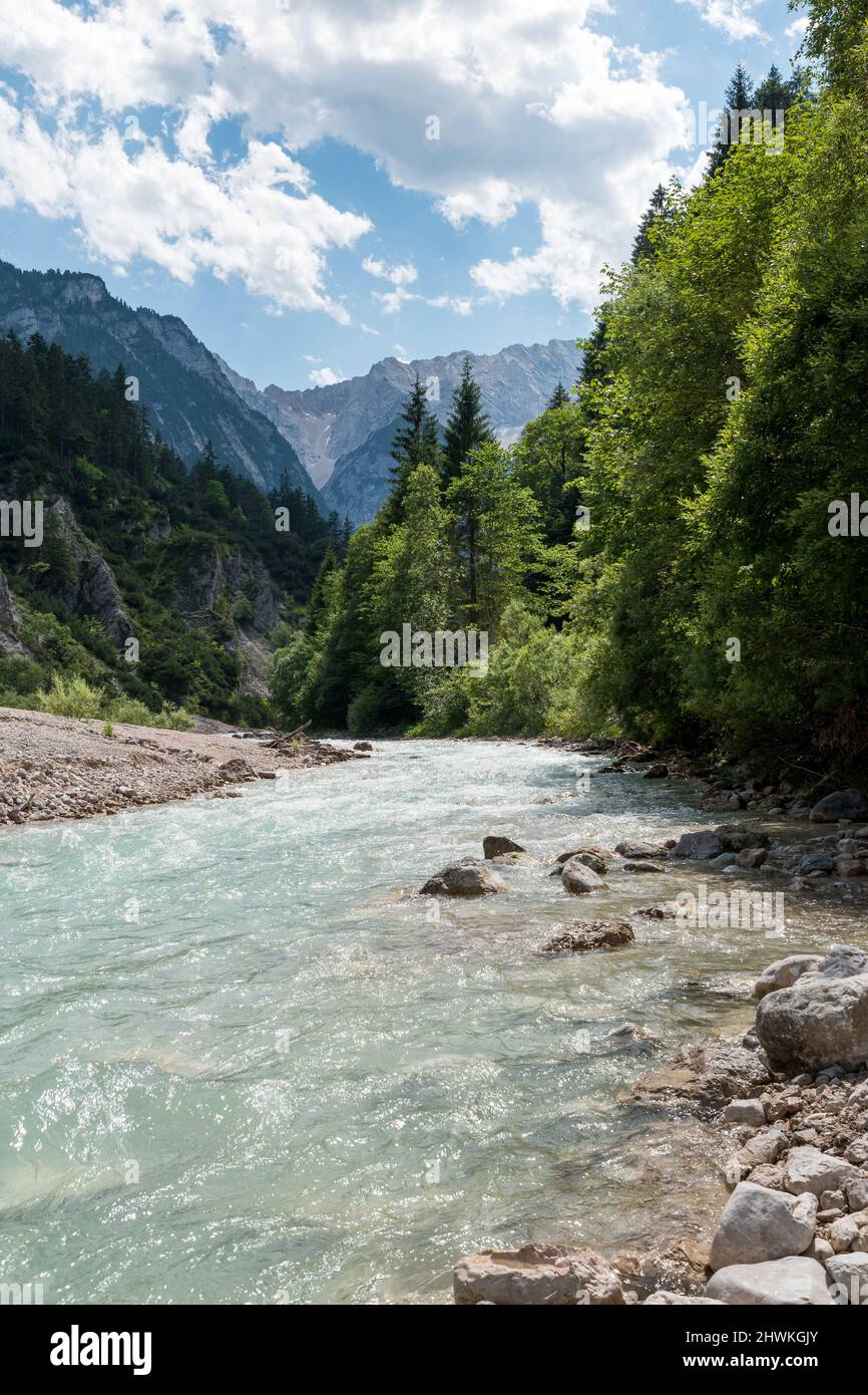 View to river Partnach in Bavaria Germany. With melt water from the Schneeferner Glacier. Stock Photo